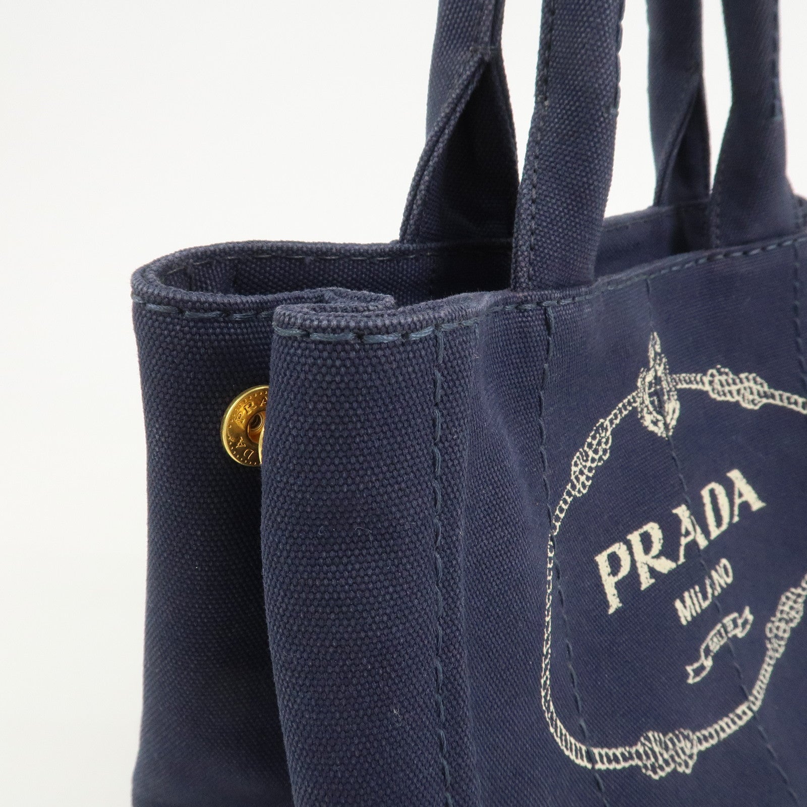PRADA Logo Canapa Mini Canvas 2Way Bag Hand Bag Navy 1BG439
