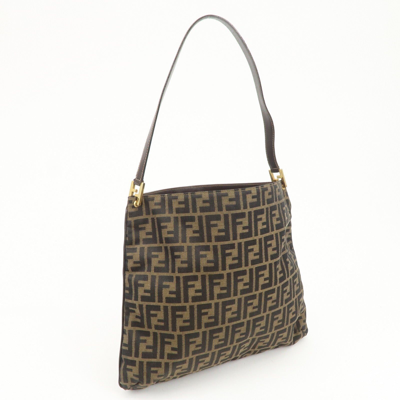 FENDI Zucca Canvas Leather Shoulder Bag Hand Bag Brown Black 15082