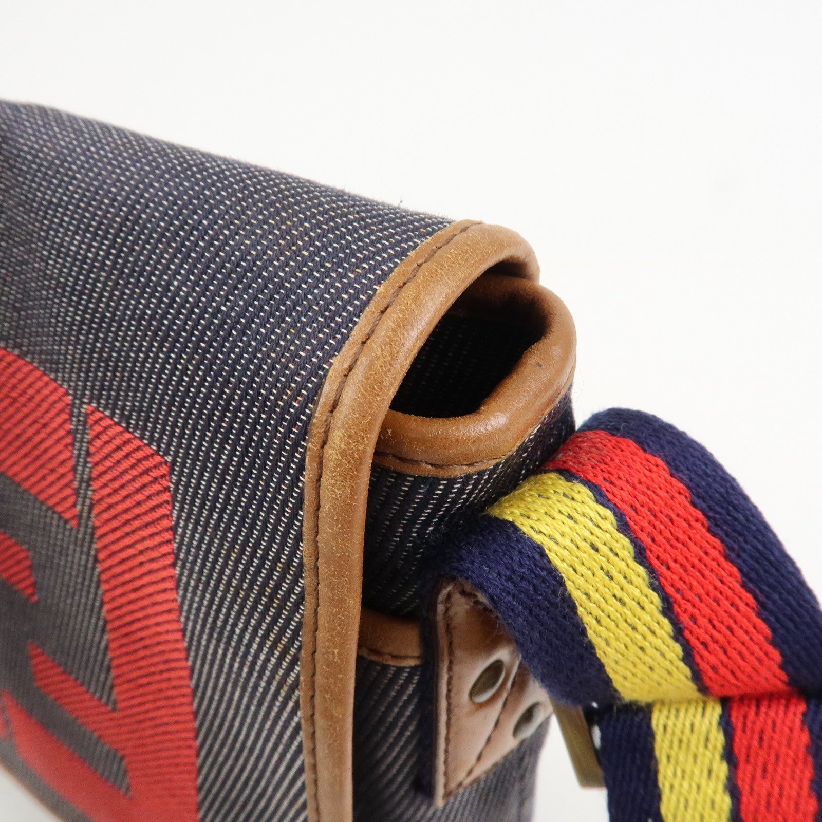 FENDI Zucca Canvas Leather Shoulder Bag Crossbody Bag Navy 7VA155