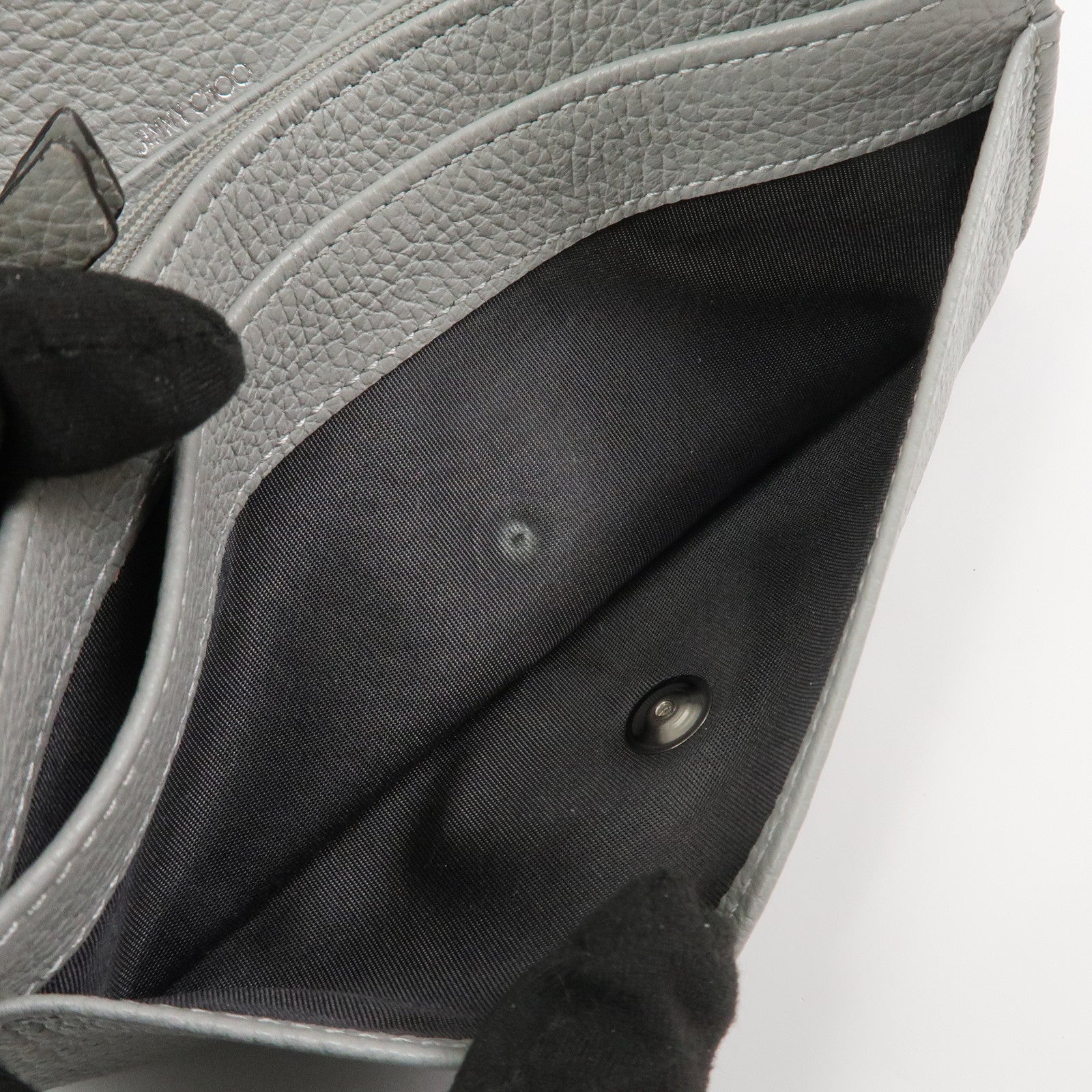 JIMMY CHOO Set of 2 Leather Long Wallet Coin Case Gray Gold