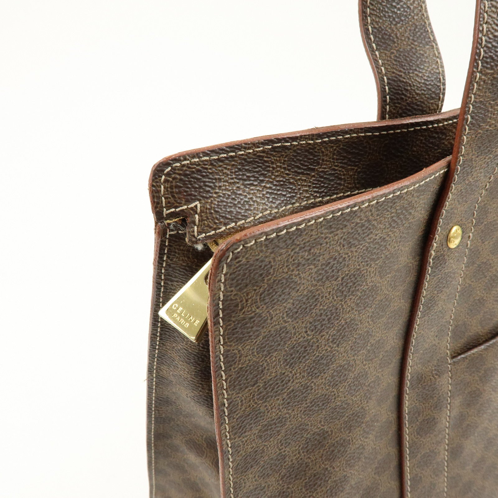 CELINE  Macadam PVC Leather Tote Bag Shoulder Bag Brown