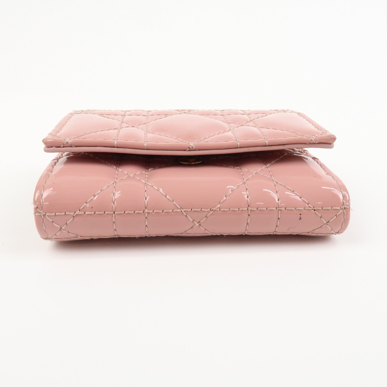 Christian Dior Canage Patent Leather Compact Wallet Pink