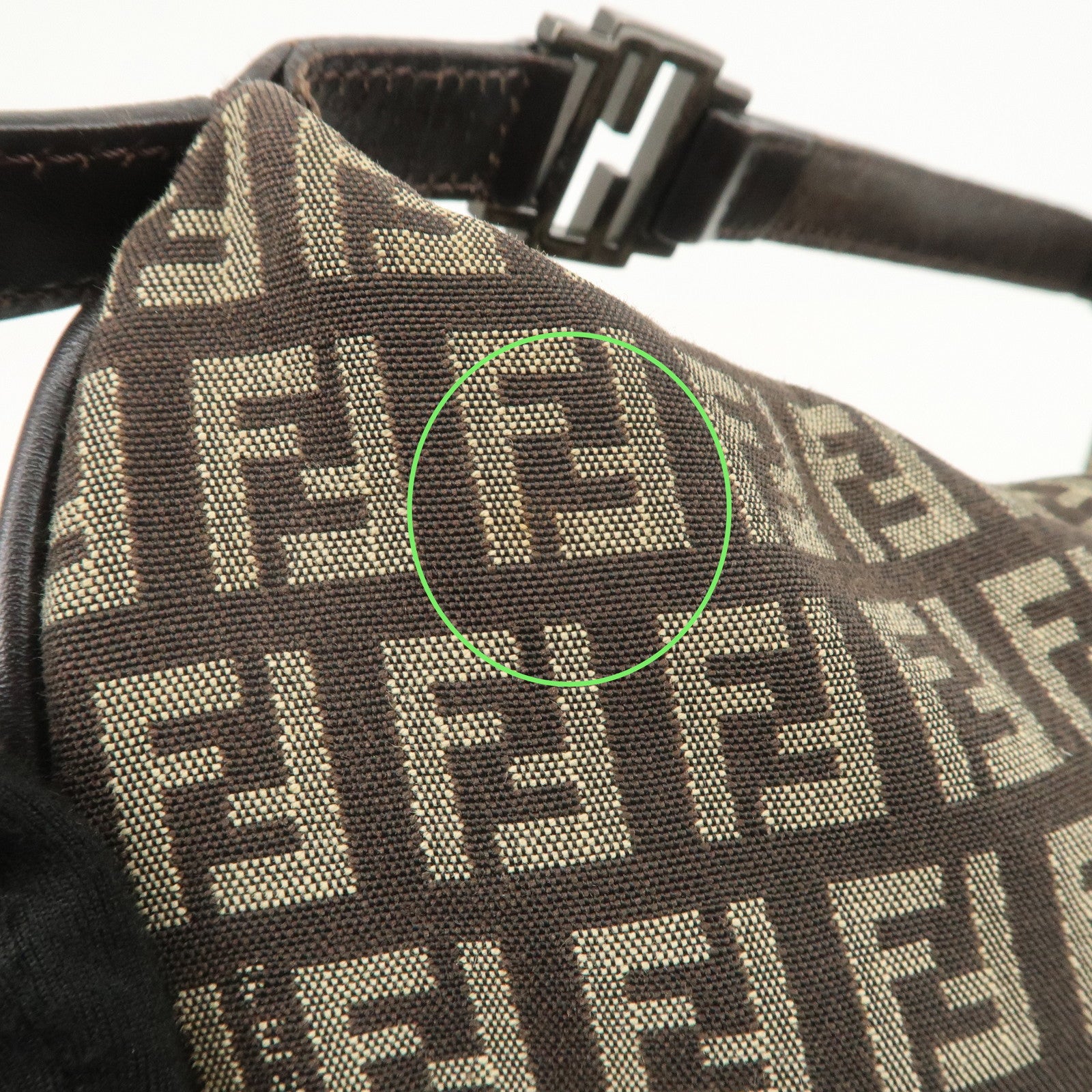 FENDI Zucchino Canvas Leather Hand Bag Shoulder Bag Brown 8BR441