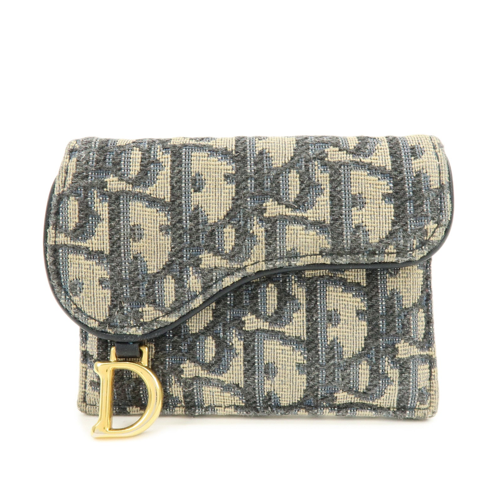 Christian Dior Trotter Saddle Jaquard Canvas Card Case Navy