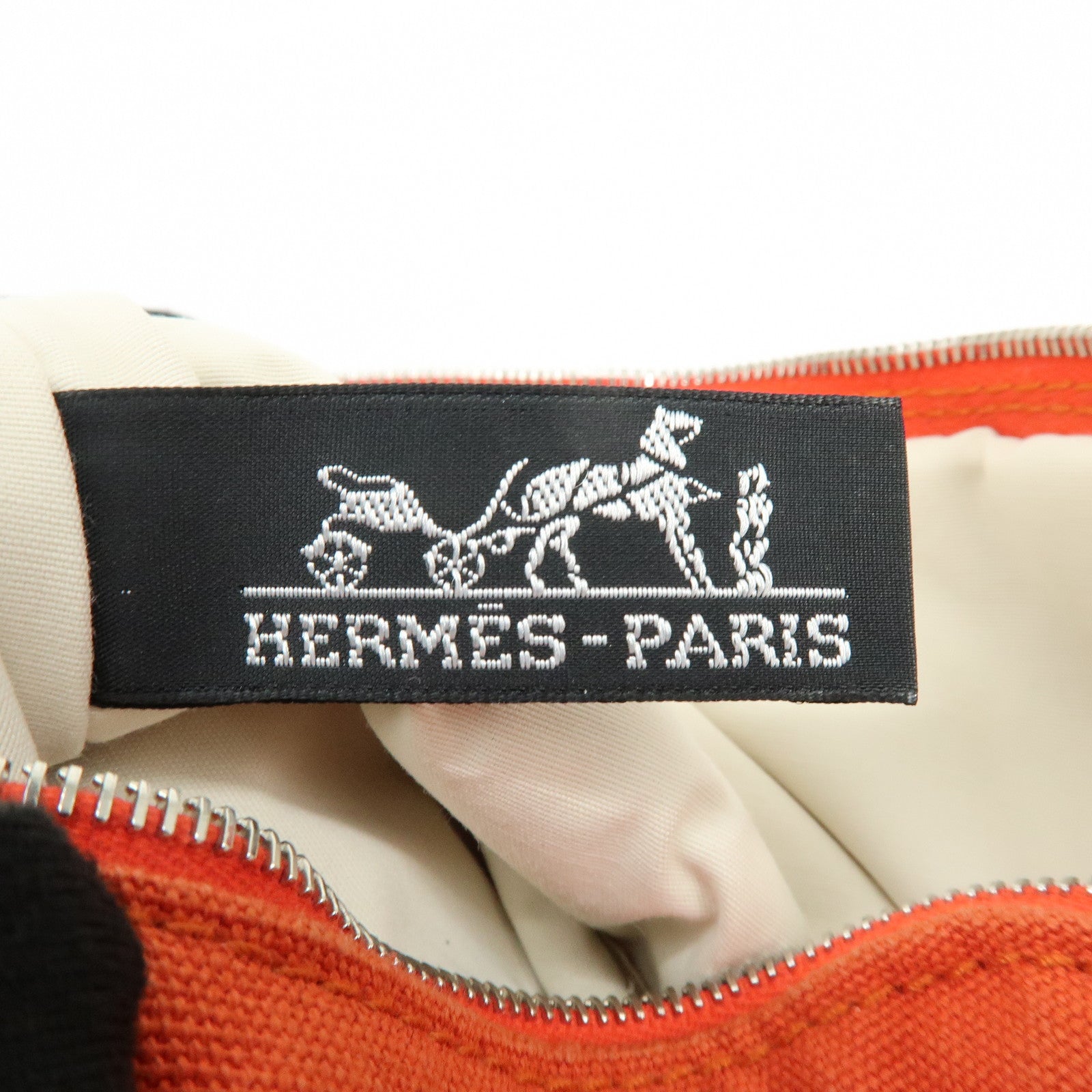 HERMES Bolide Mini Cotton Leather Pouch Cosmetic Pouch Orange