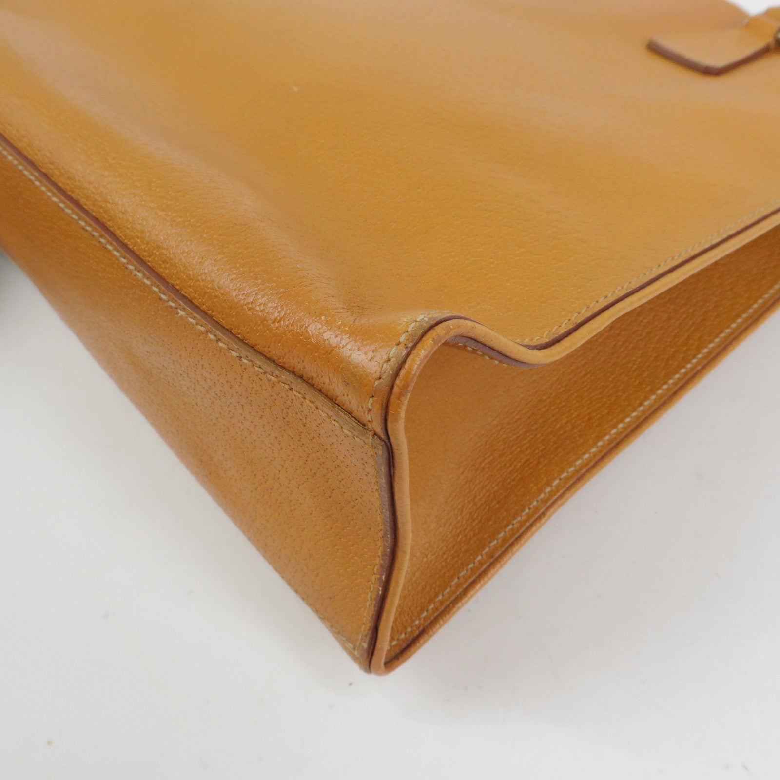 PRADA Triangle Logo Leather Tote Bag Shoulder Bag Light Brown