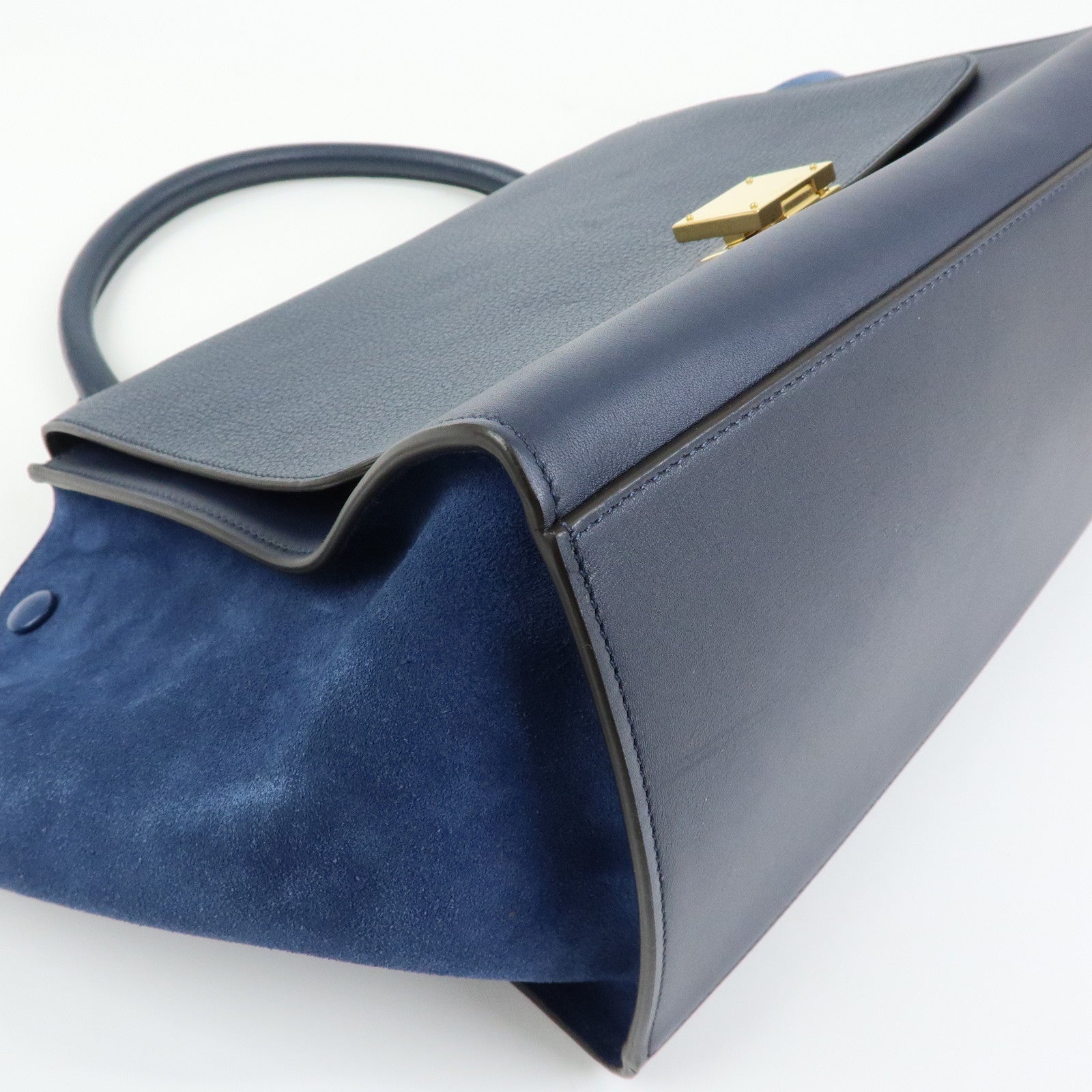 CELINE Leather Suede 2Way Bag Hand Bag Shoulder Bag Navy