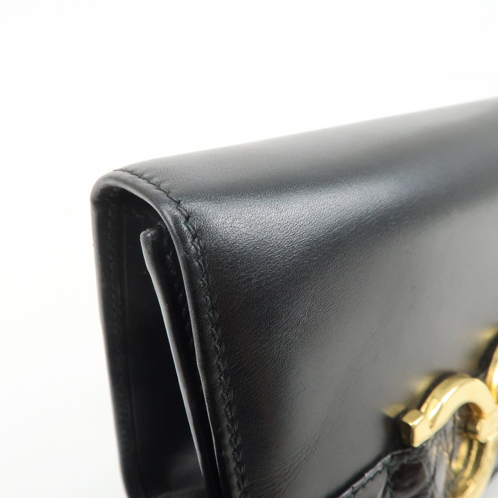 Ferragamo Gancini Embossed Leather Chain Shoulder Bag Black