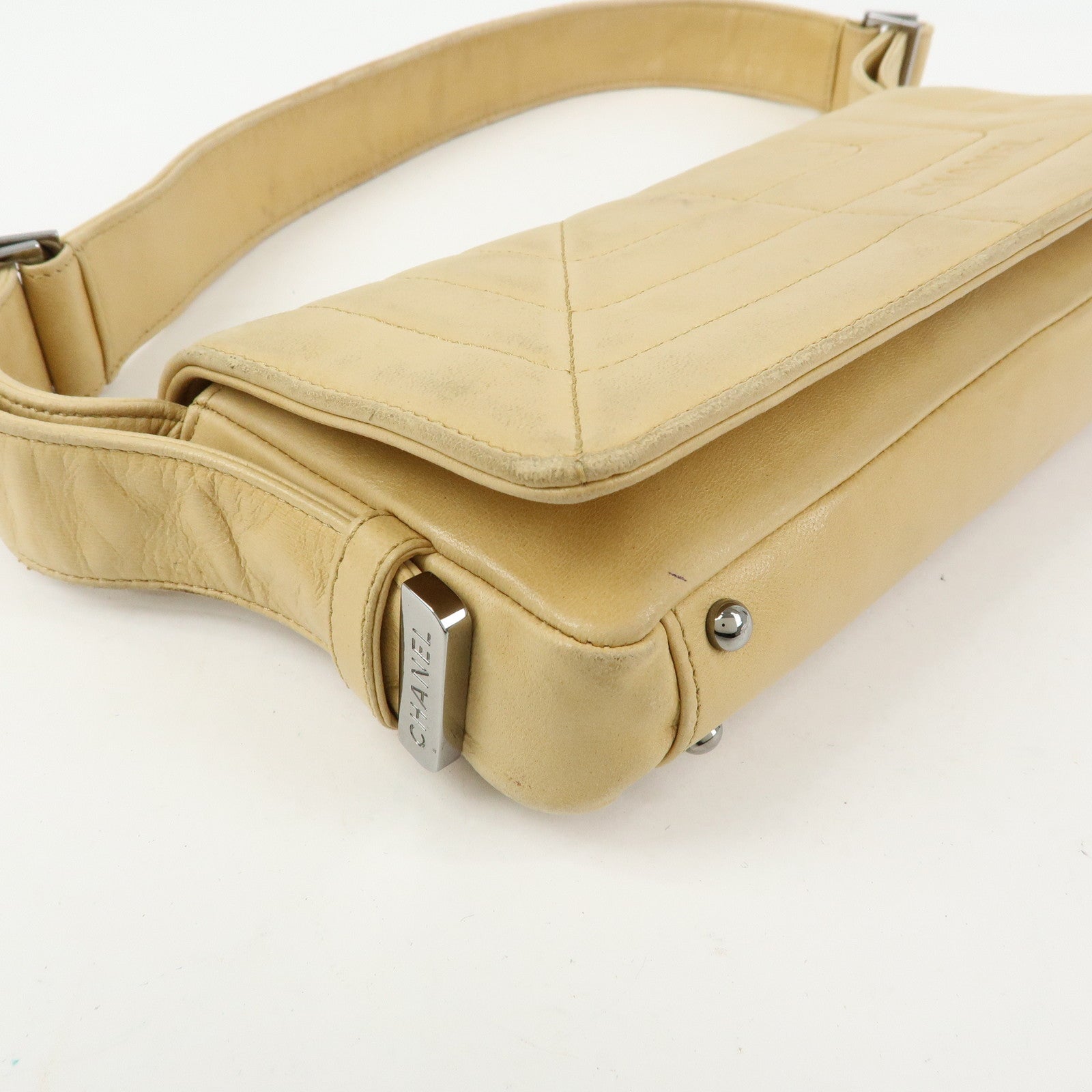 CHANEL Lamb Skin Shoulder Bag Hand Bag Beige