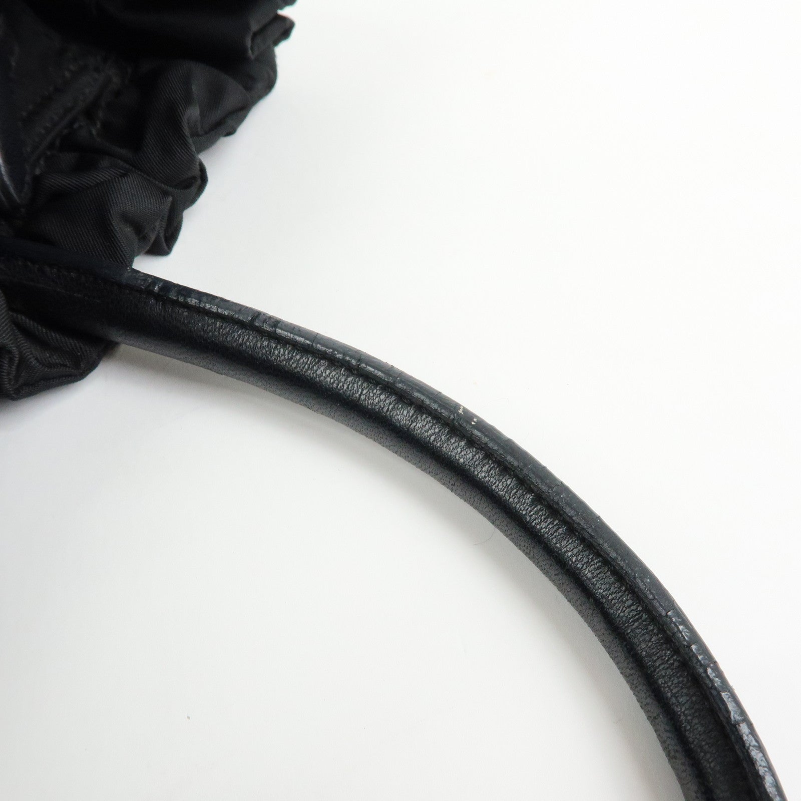 PRADA Triangle Logo Ribbon Nylon Leather 2Way Hand Bag Black BN1631