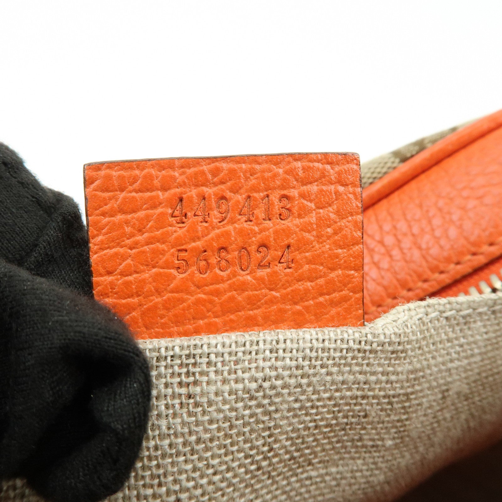 GUCCI GG Canvas Leather Shoulder Bag Beige Orange 449413
