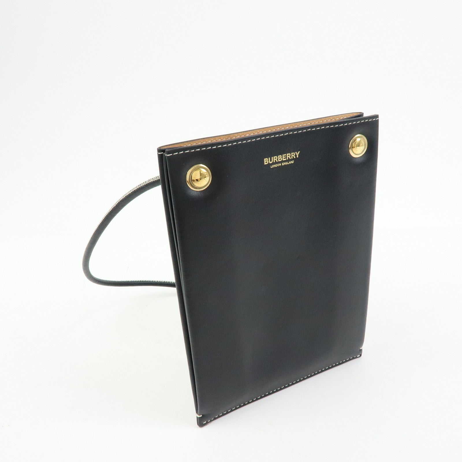 BURBERRY Leather Shoulder Bag Flat Pouch Crossbody Bag Black