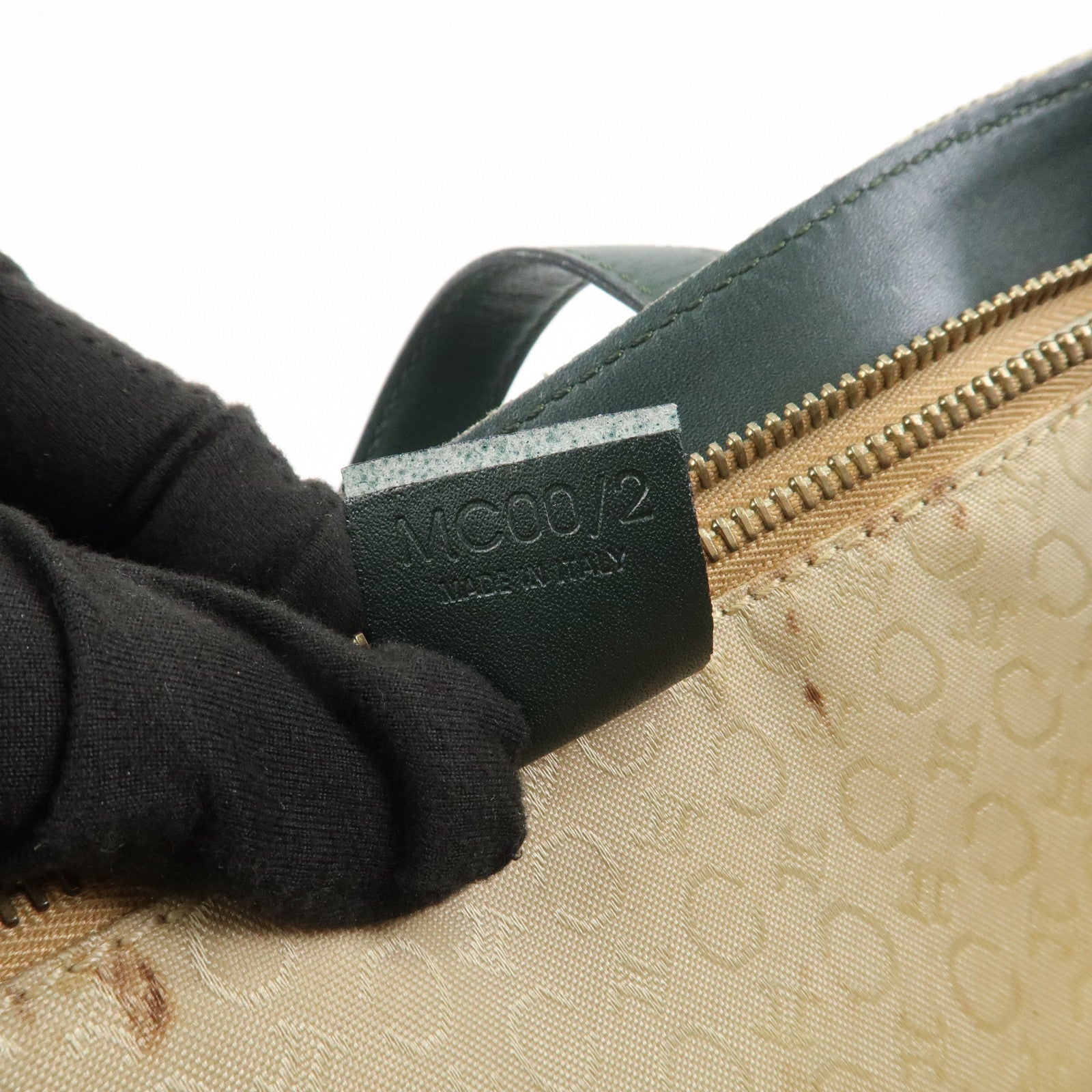 CELINE C Macadam Canvas Leather Tote Bag Shoulder Bag Dark Green