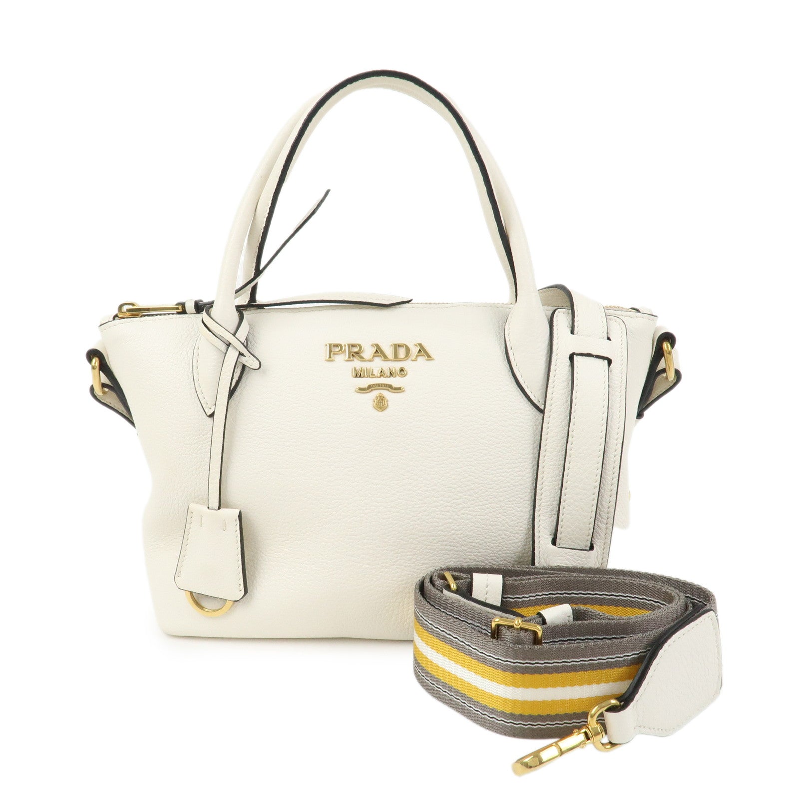 PRADA Vitello Daino Leather 2Way Bag Hand Shoulder Bag White 1BA111
