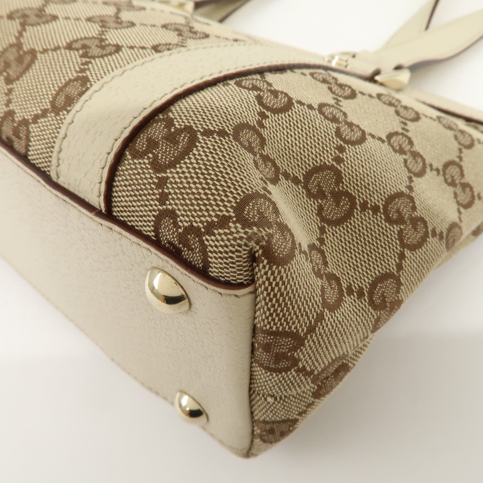 GUCCI Abbey GG Canvas Leather Tote Bag Hand Bag Beige Ivory 141471