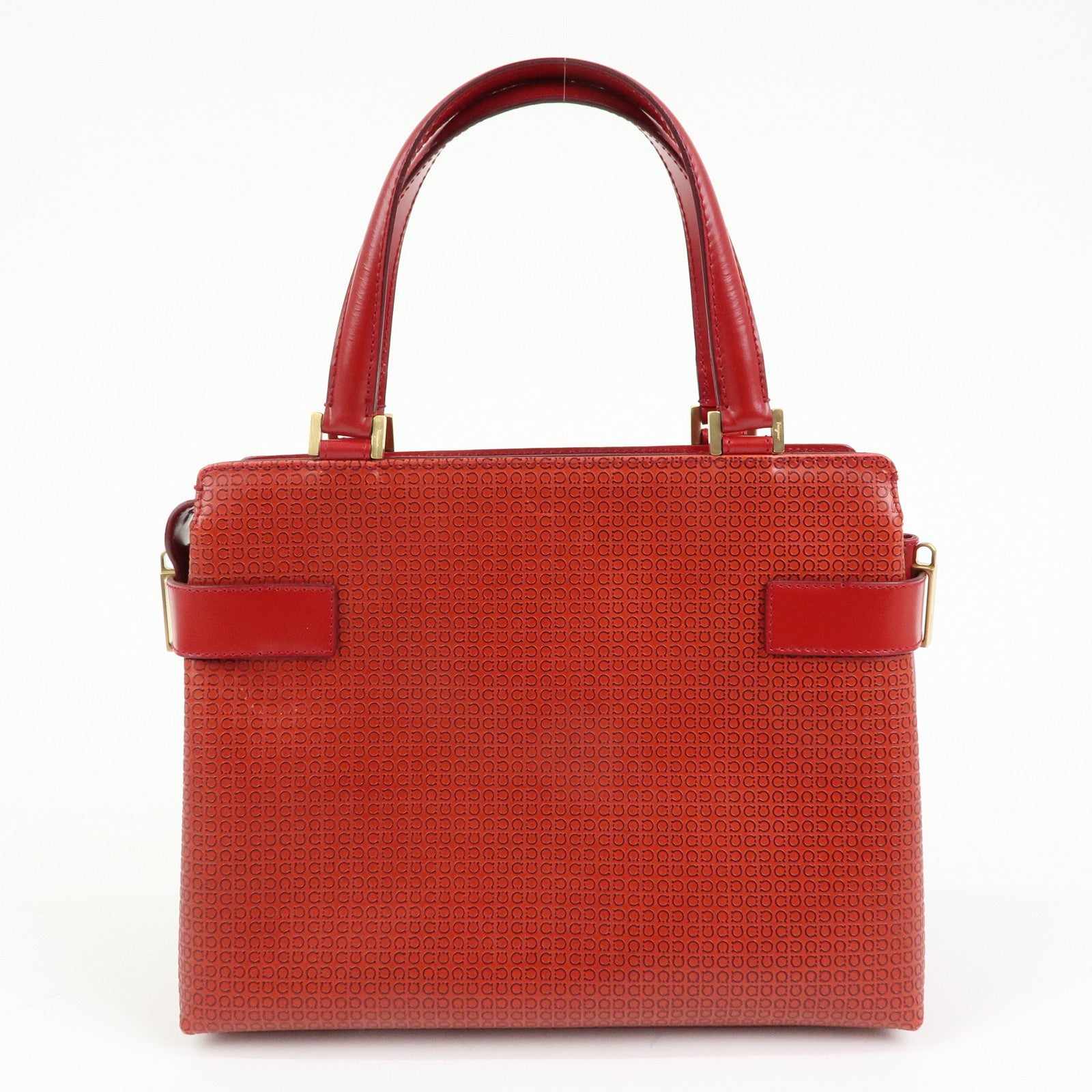Ferragamo Gancini Side Belt Leather Hand Bag Tote Bag Red