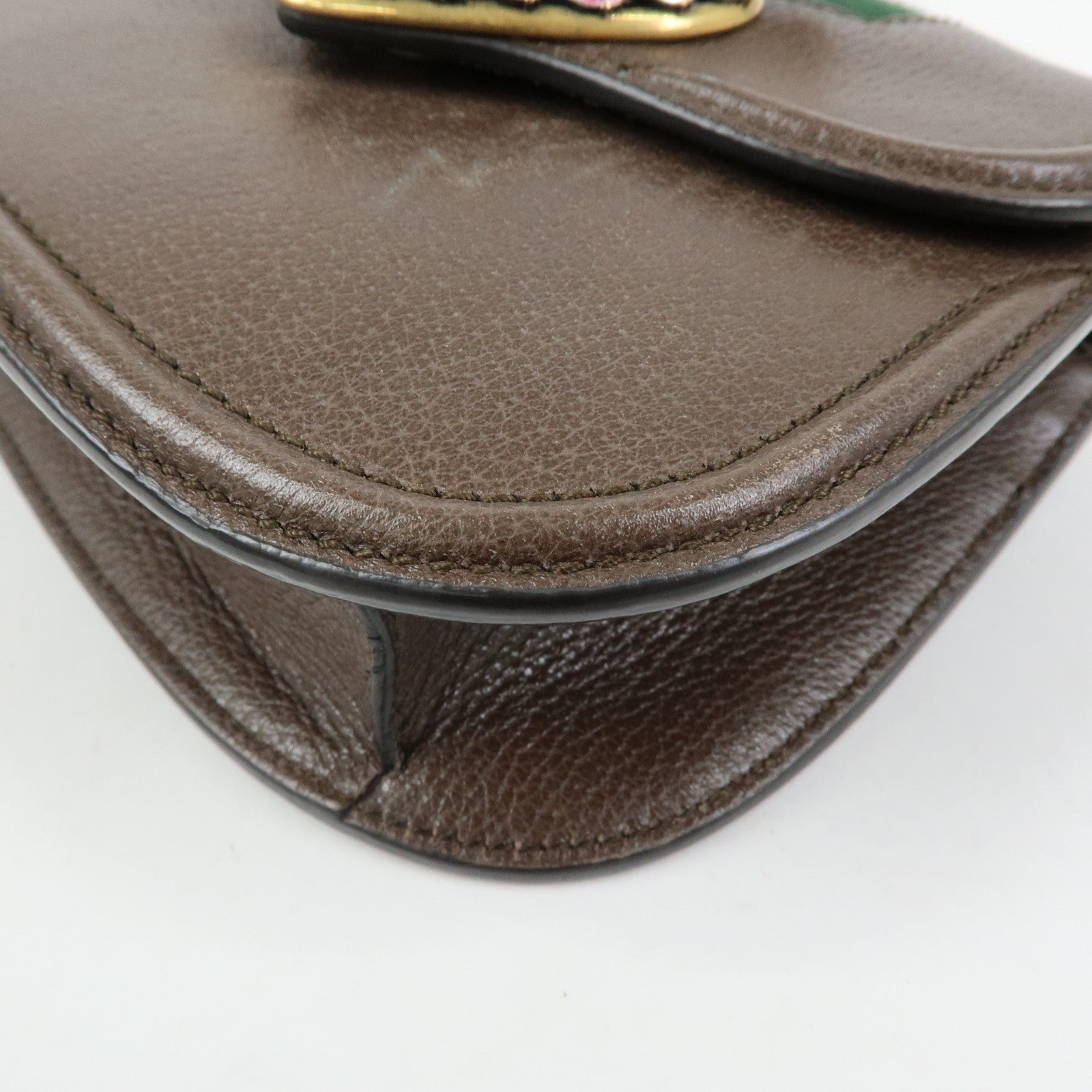 GUCCI Sherry Leather Shoulder Bag Totem Crystal Heart Brown 500756