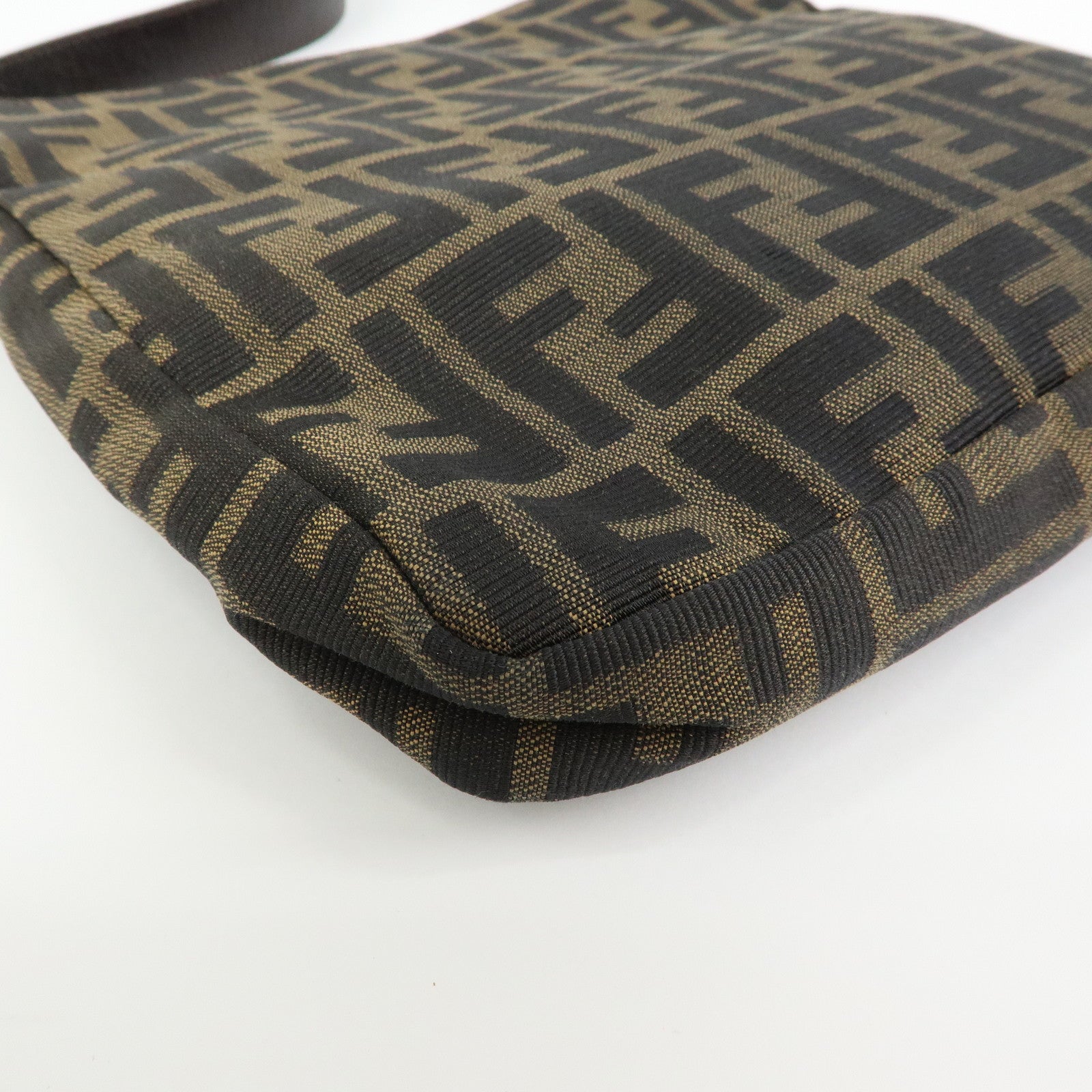 FENDI Zucca Canvas Leather Shoulder Bag Brown