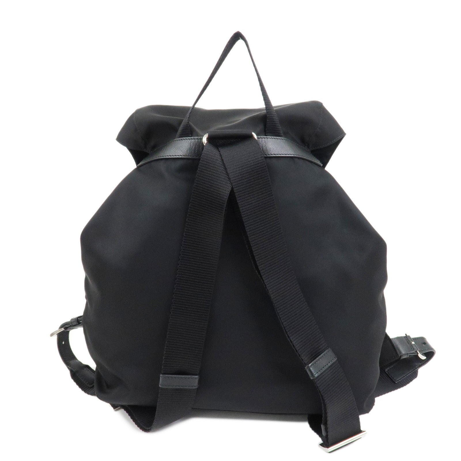PRADA Triangle Logo Leather Nylon Backpack Rucksack Black B6677