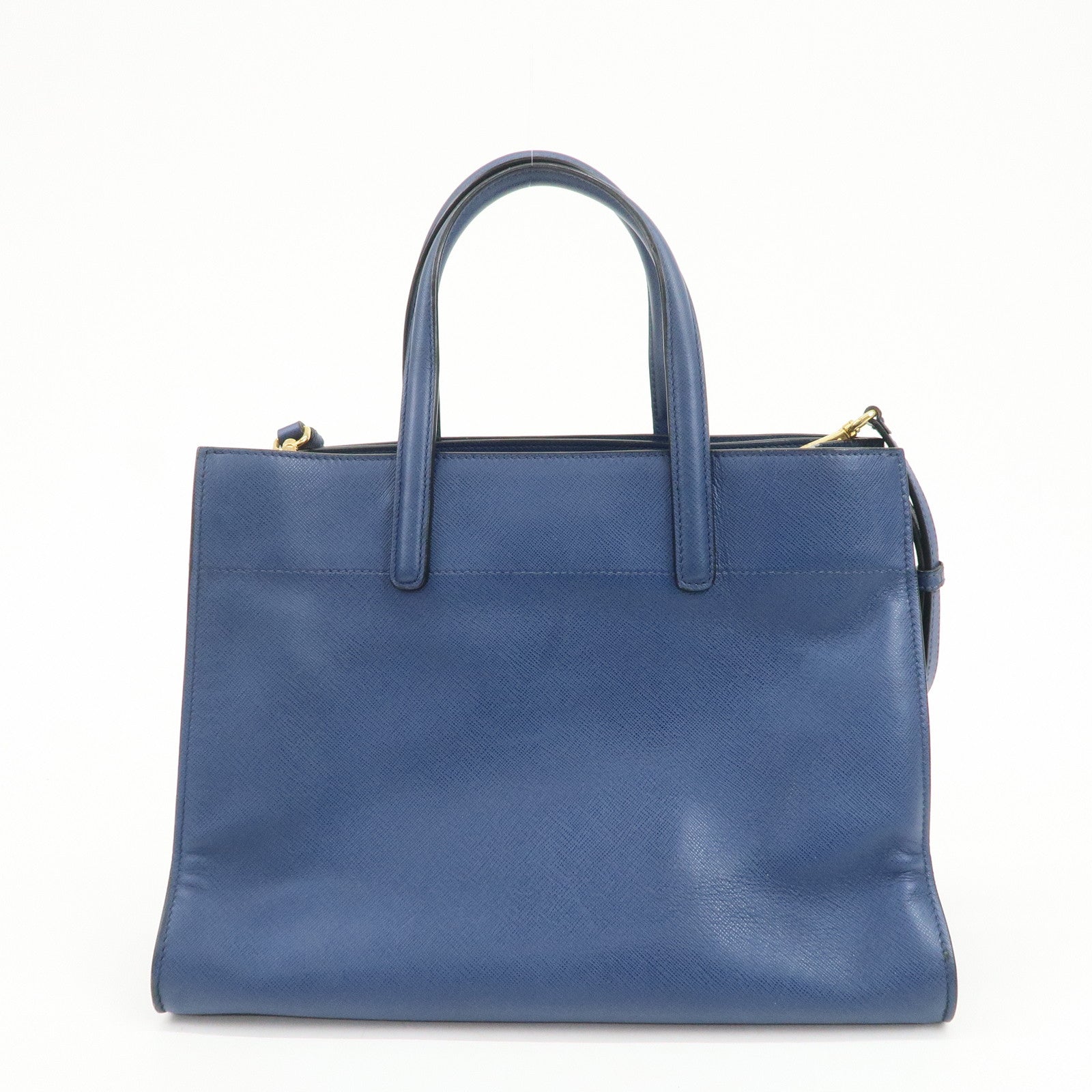 PRADA Triangle Logo Saffiano Leather 2Way Bag Hand Bag Navy