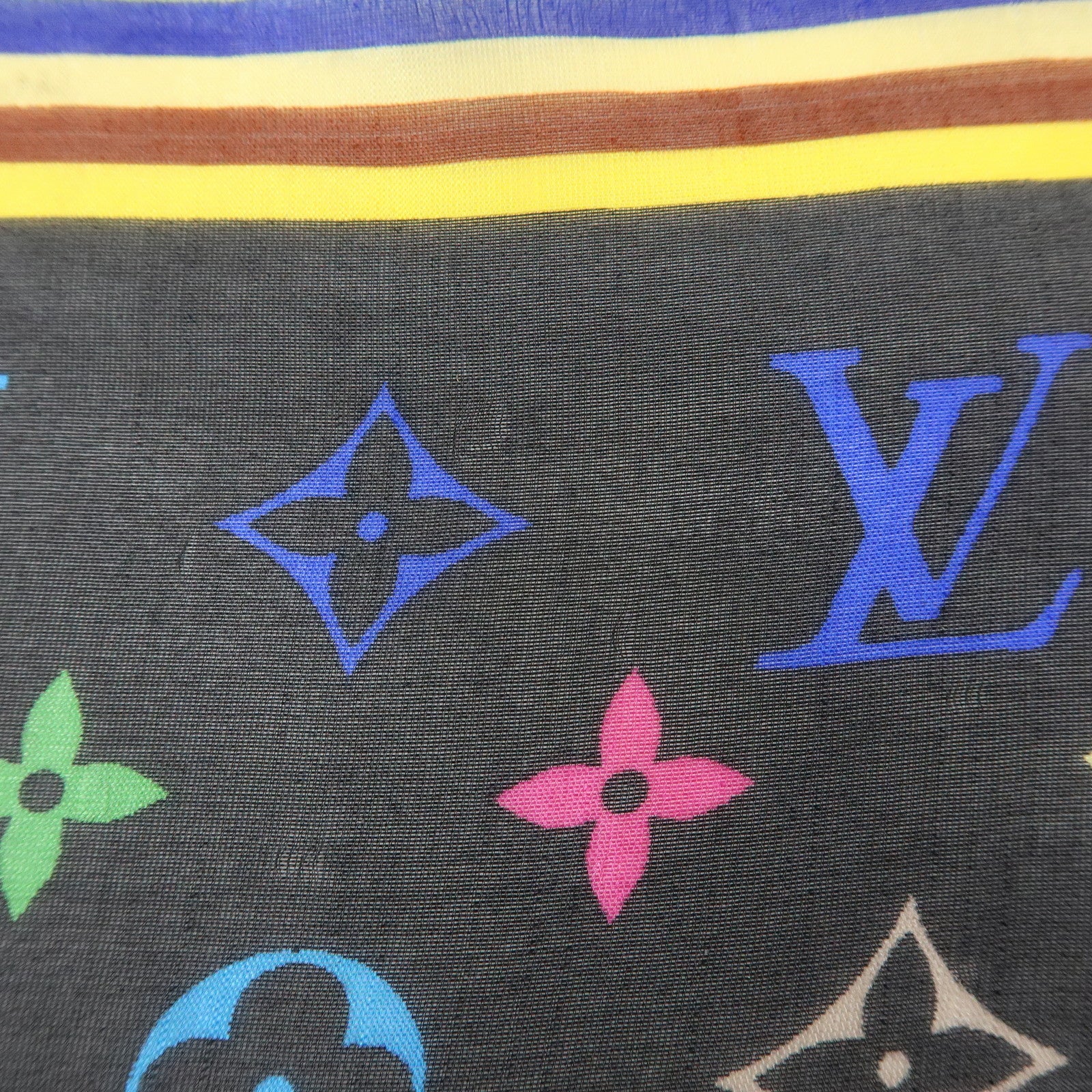 Louis Vuitton Monogram Silk 100% Scarf Multicolor Noir Black