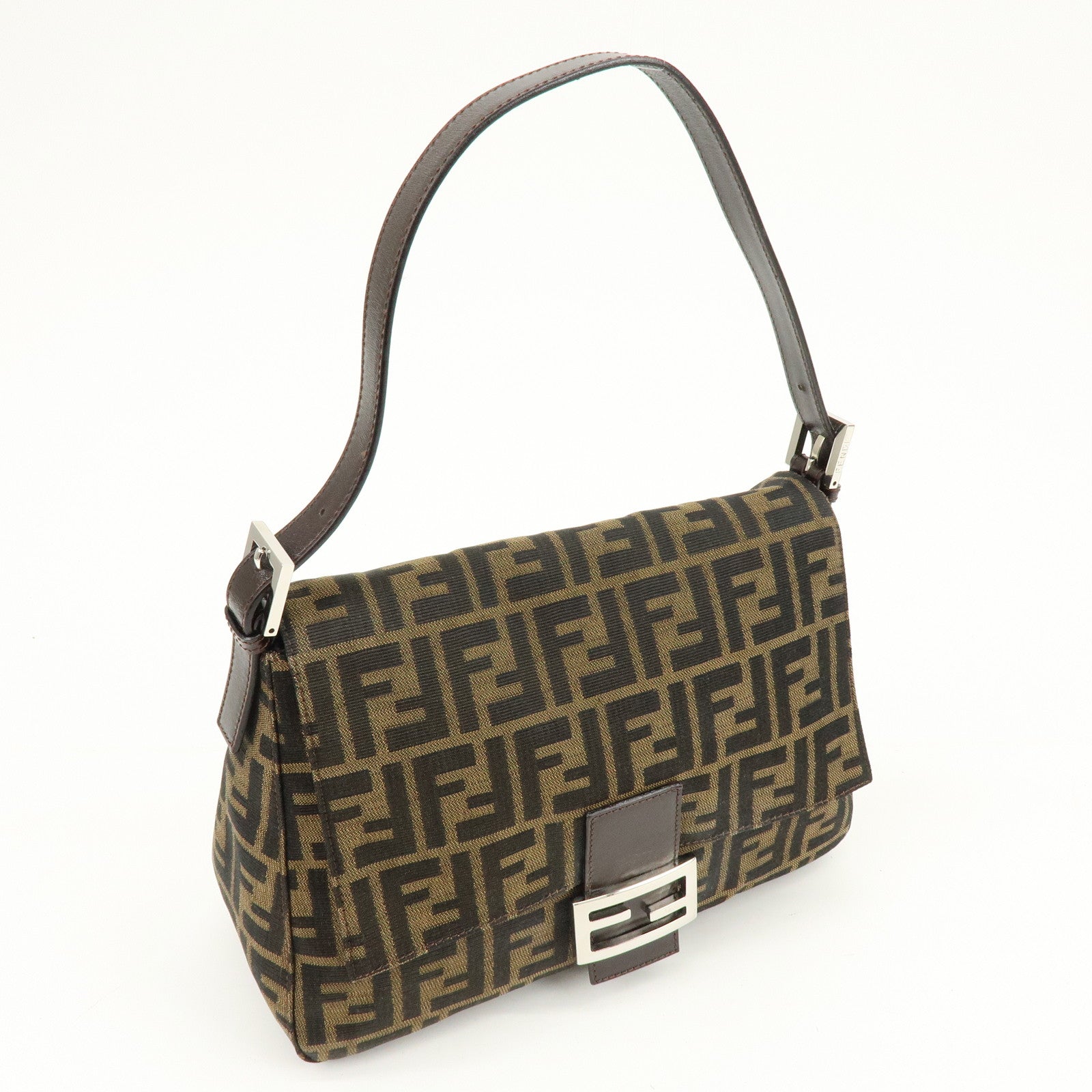 FENDI Mamma Baguette Zucca Canvas Leather Shoulder Hand Bag 26325
