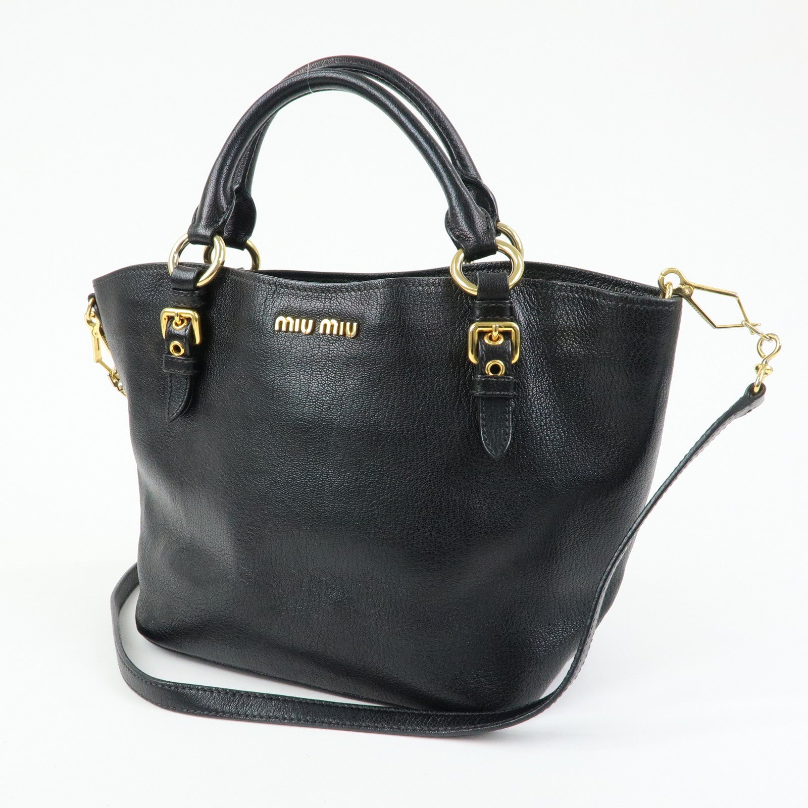 MIU MIU Madras Leather 2Way Bag Hand Bag Shoulder Bag Black