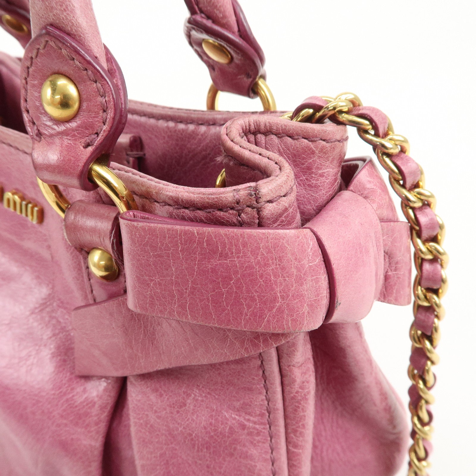 MIU MIU Leather Side Ribbon 2Way Bag Hand Bag Shoulder Bag