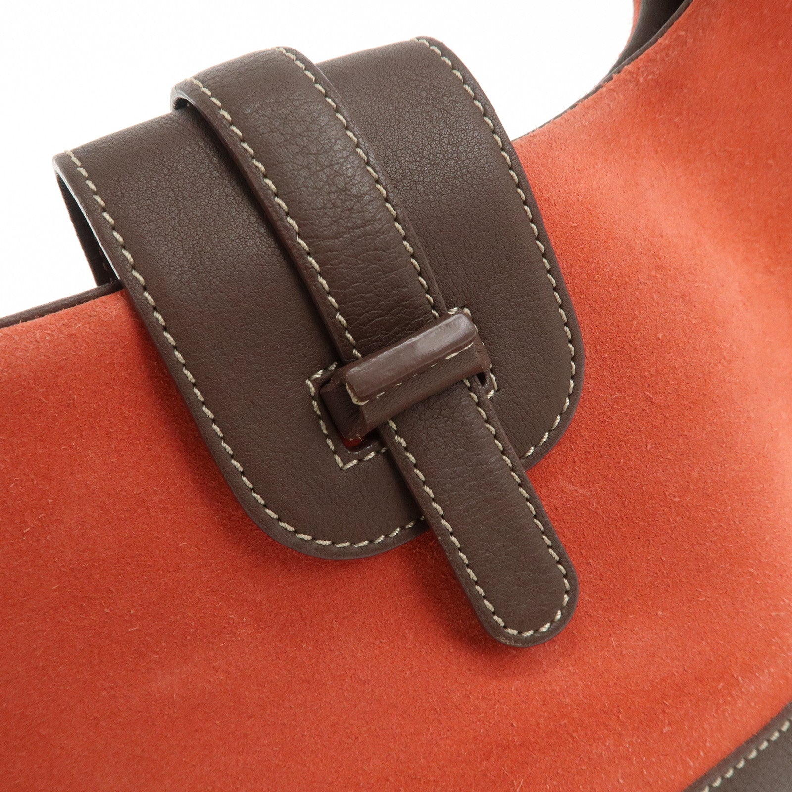 LOEWE Leather Suede Shoulder Bag Hand Bag Brown Red Gold HDW