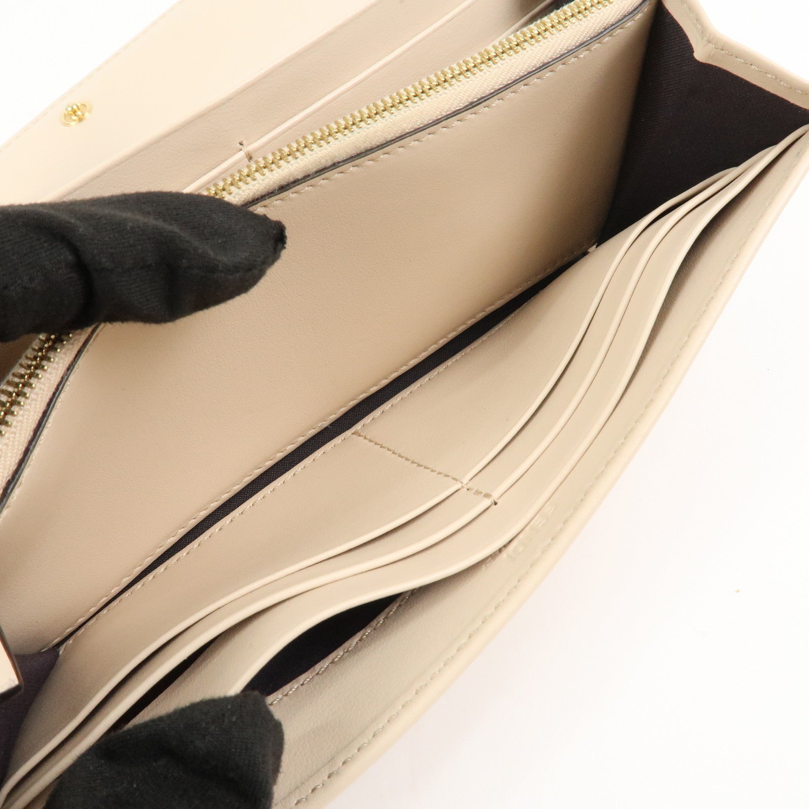 FENDI Logo Leather Flap Continental Long Wallet Beige 8M0251