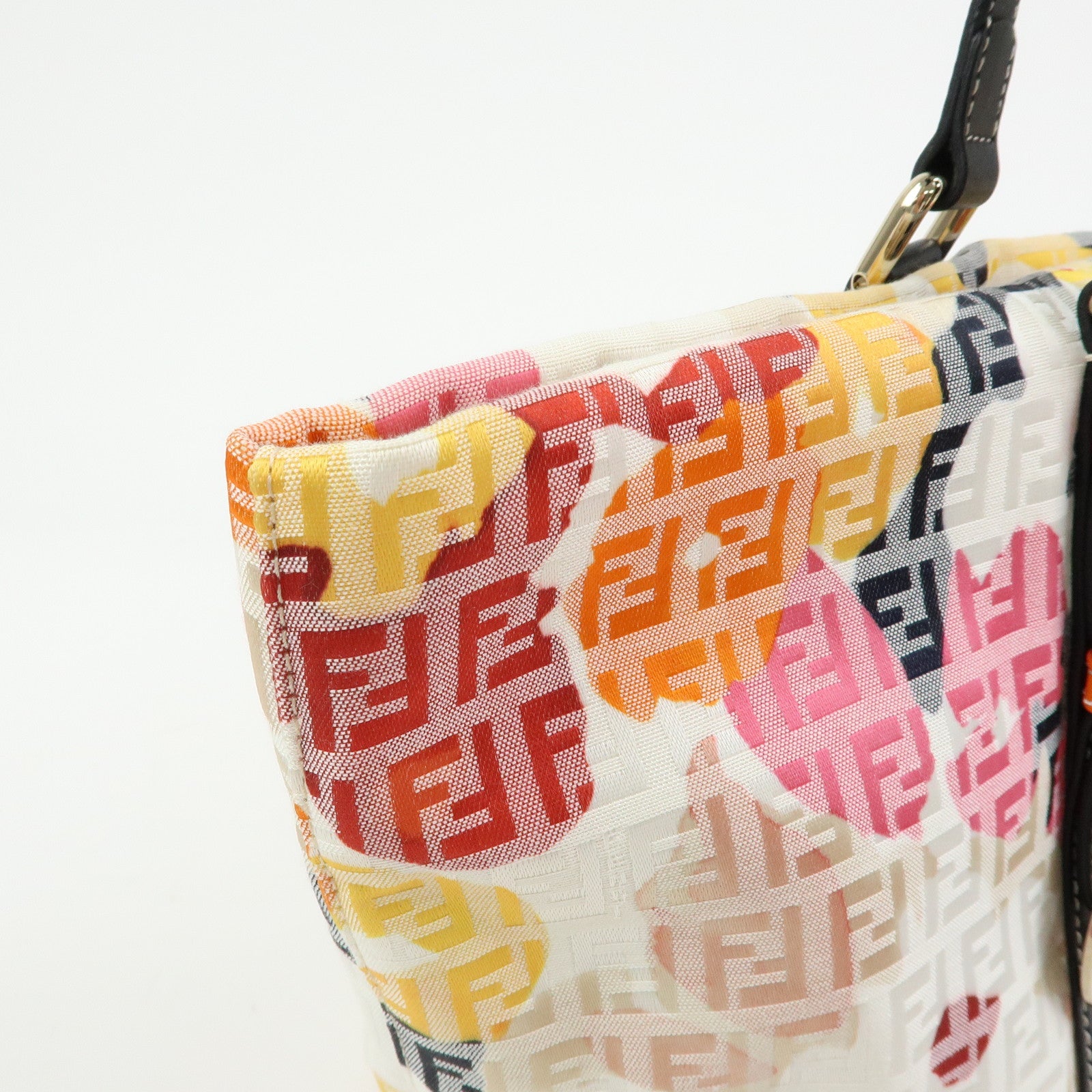 FENDI Zucchino Canvas Leather Flower Tote Bag Shoulder Bag 8BH215