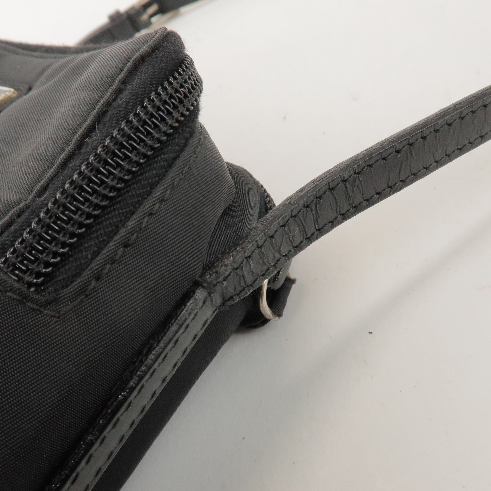 PRADA Triangle Logo Nylon Leather Crossbody Bag Shoulder Bag Black