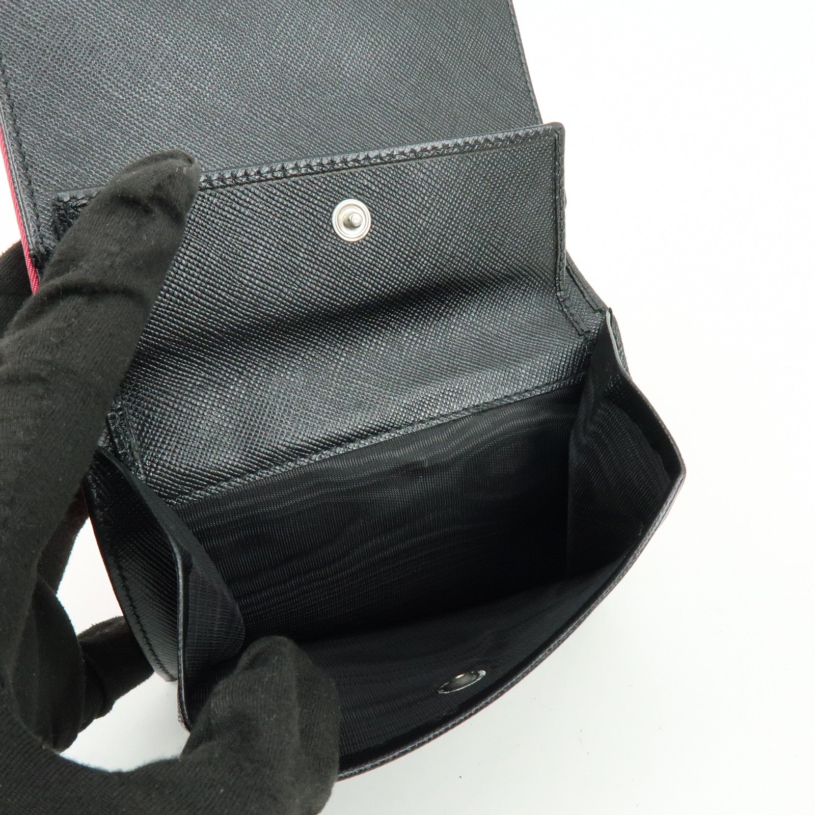 PRADA Triangle Logo Nylon Saffiano Leather Compact Wallet Pink M668