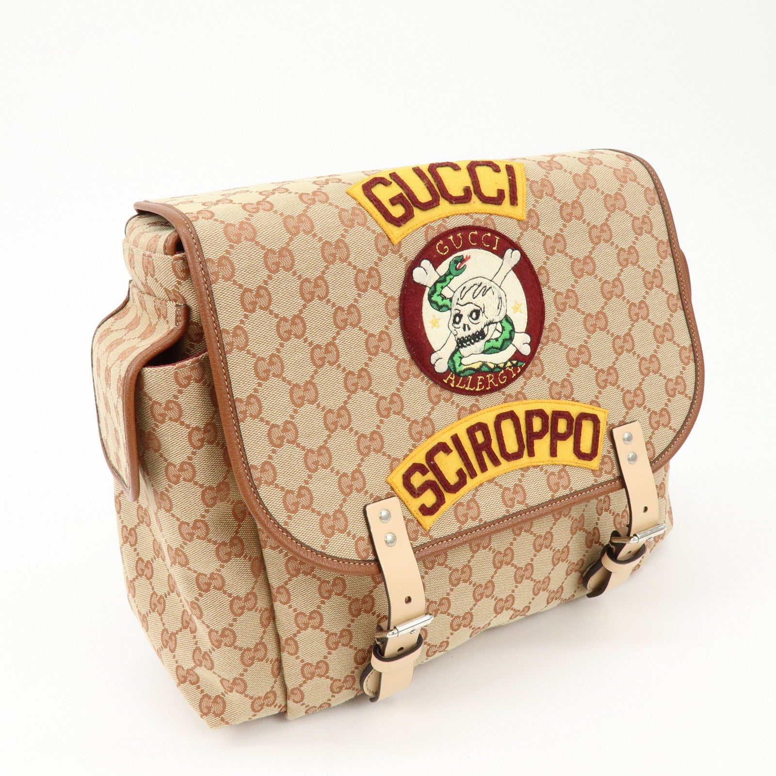 GUCCI GG Canvas Leather Sciroppo Patch Backpack Beige Brown 580811