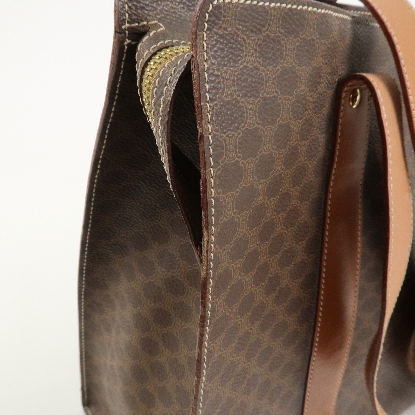 CELINE Macadam PVC Canvas Leather Tote Bag Shoulder Bag Brown