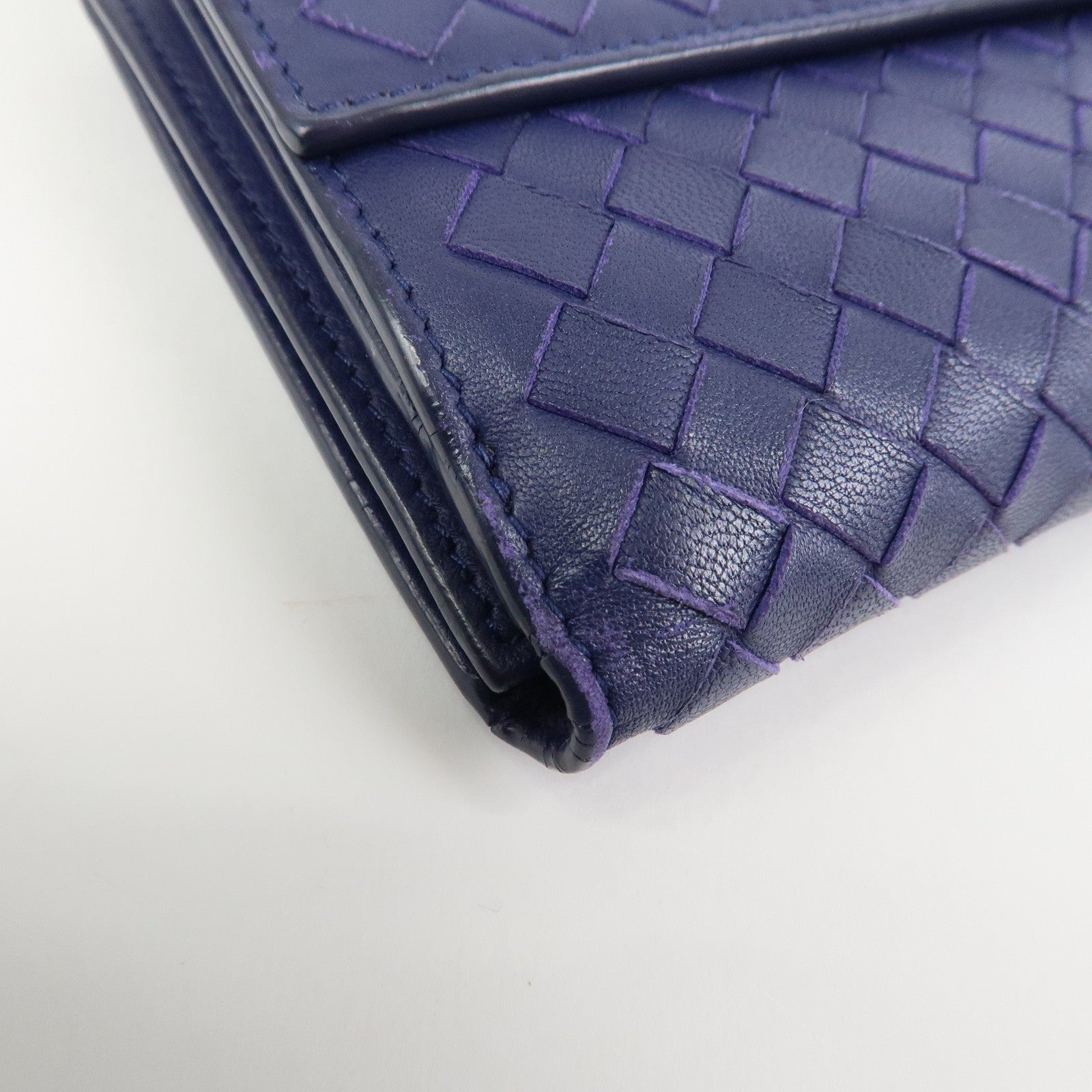 BOTTEGA VENETA Intrecciato Leather Long Flap Wallet Blue