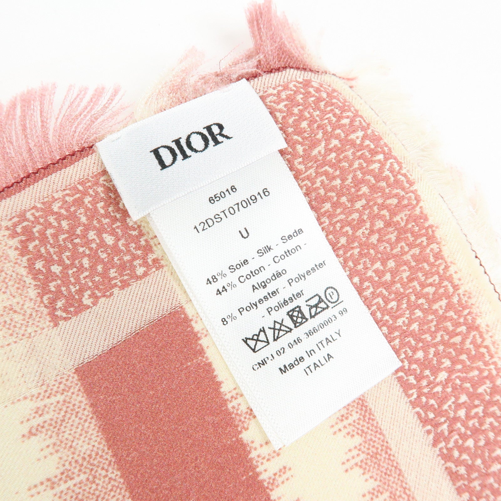 Christian Dior Logo Silk Cotton Polyester Scarf Stripe Print Pink