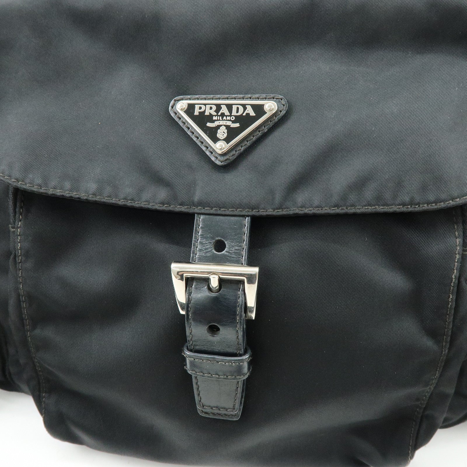 PRADA Triangle Logo Nylon Leather Shoulder Bag Crossbody Bag Black