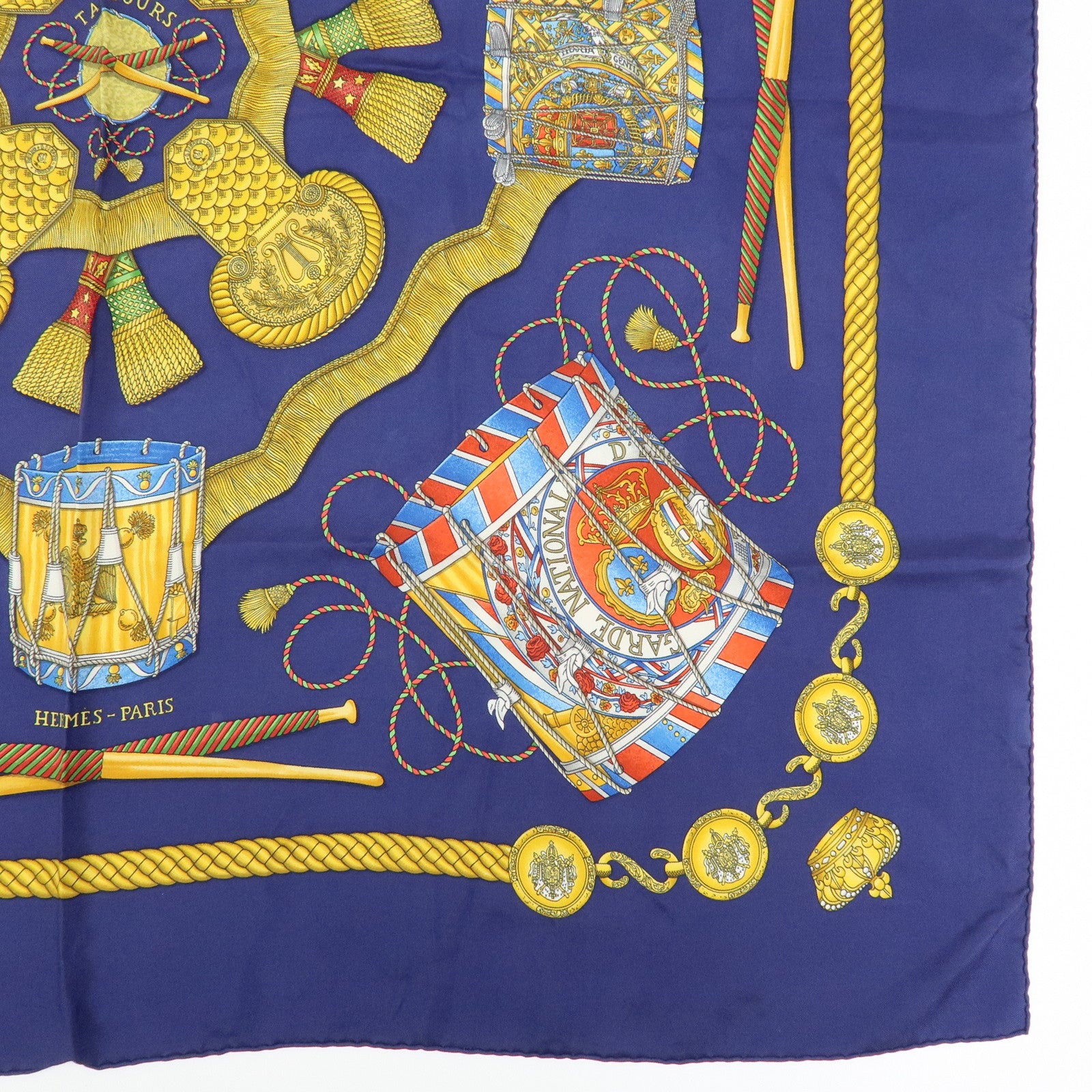 HERMES Carre 90 Set of 2 Silk 100% Scarf Black Navy Yellow