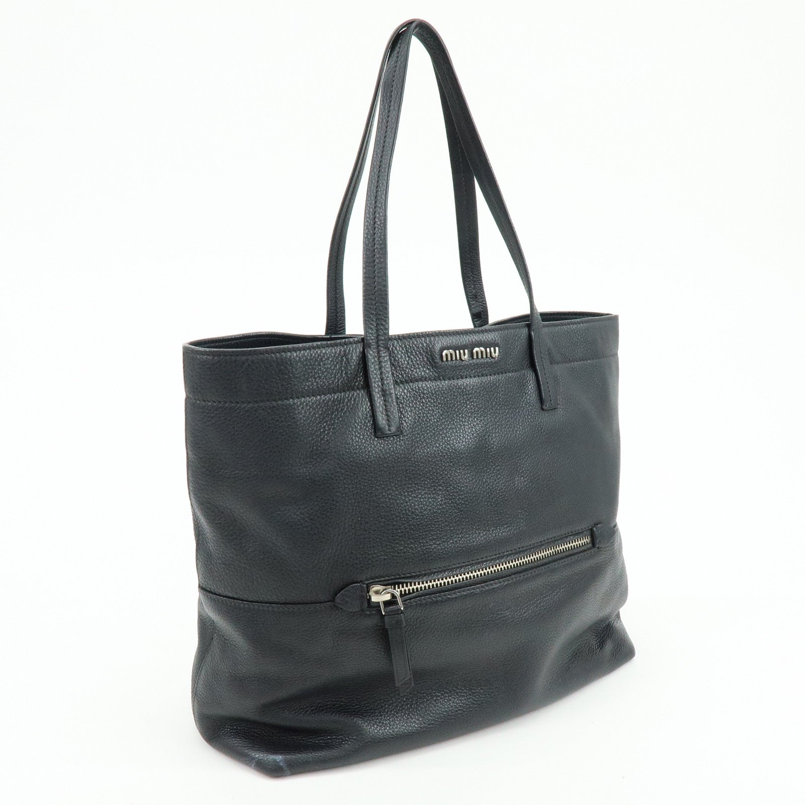 MIU MIU Leather Tote Bag Shoulder Bag Hand Black RR1934