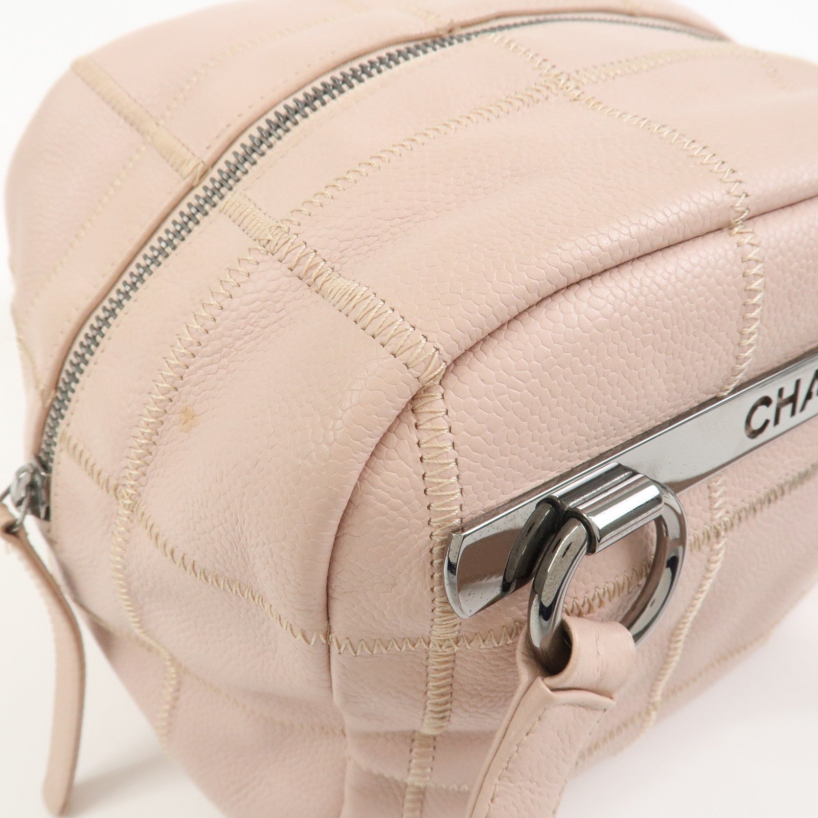 CHANEL Chocolate Bar COCO Mark Caviarskin Mini Boston Bag A26134