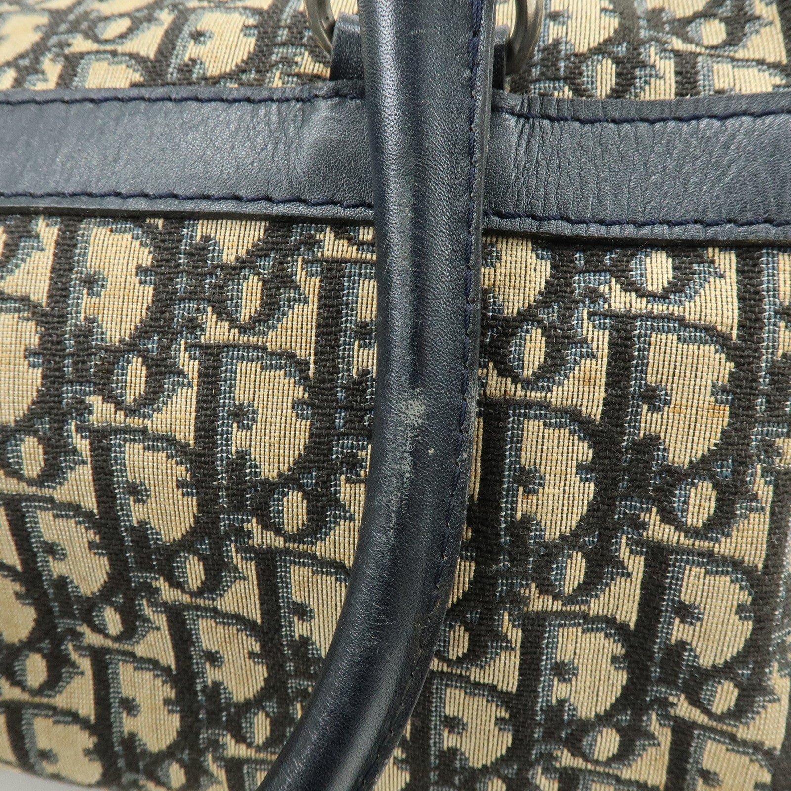 Christian Dior Trotter Leather Boston Bag Hand Bag Beige Navy