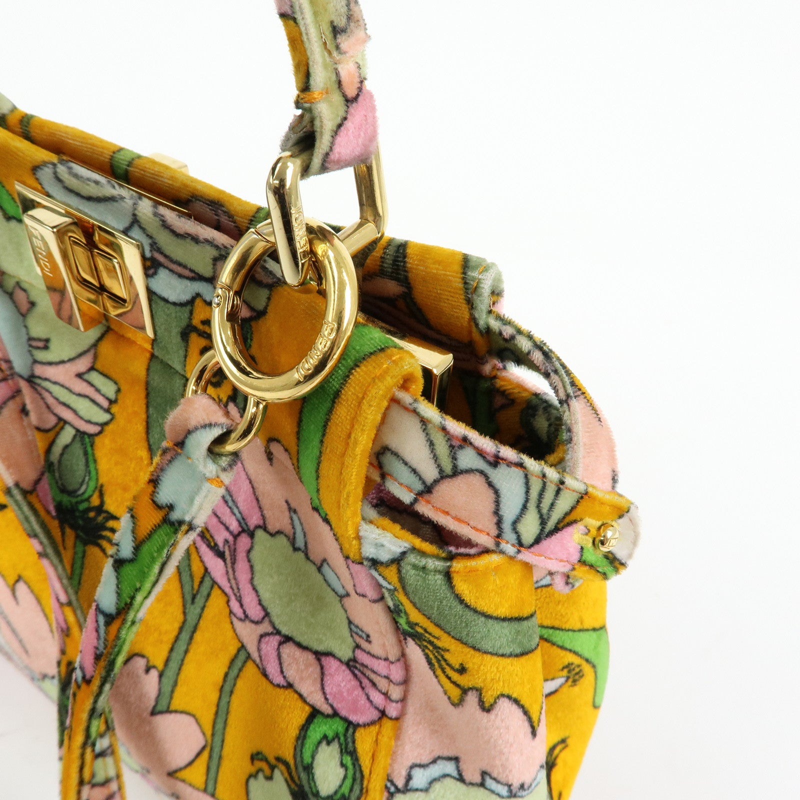 FENDI Peekaboo Mini Velour 2Way Hand Bag Flower Motif Orange 8BN244