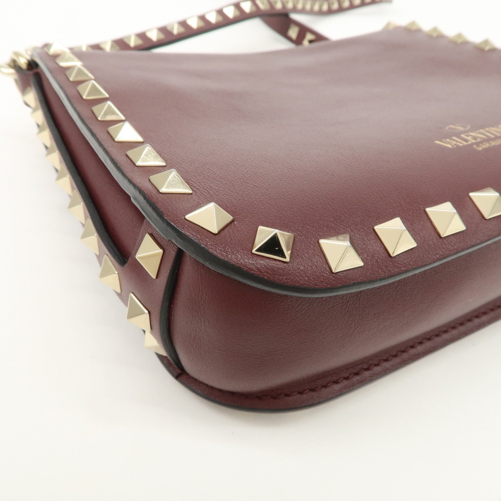 VALENTINO Rock Studs Leather Shoulder Bag Hand Bag Brown