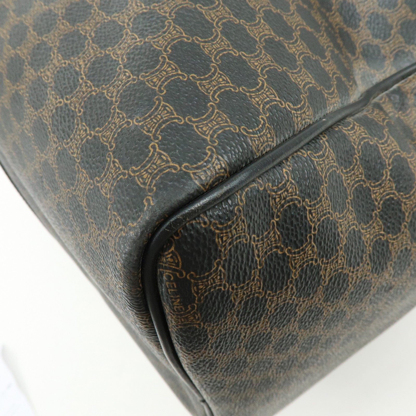 CELINE Macadam PVC Leather Boston Bag Tote Bag Black Brown