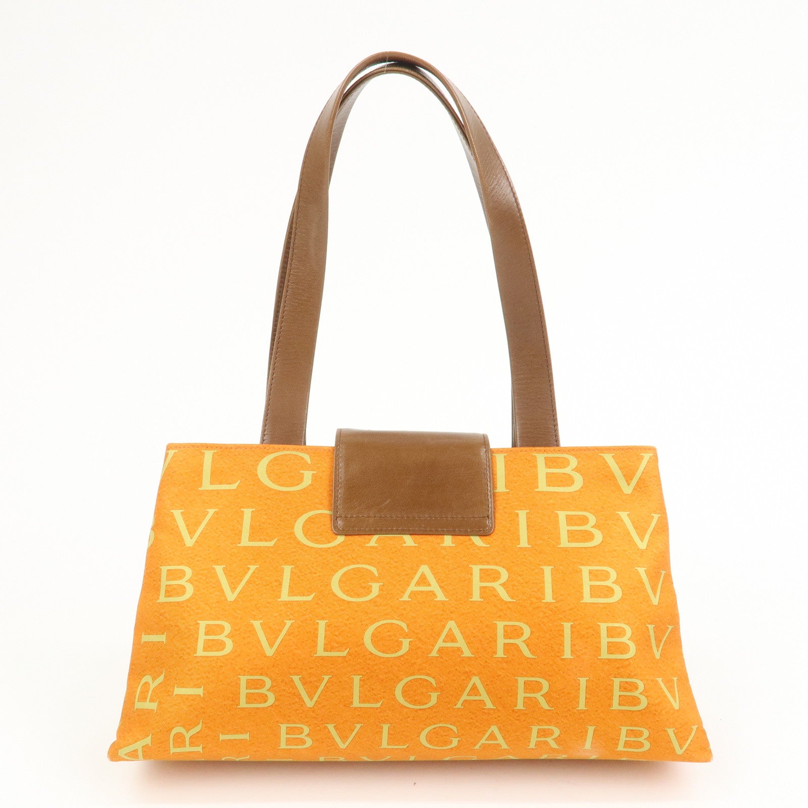 BVLGARI Logo Mania Nylon Leather Shoulder Bag Orange Brown RV EREM