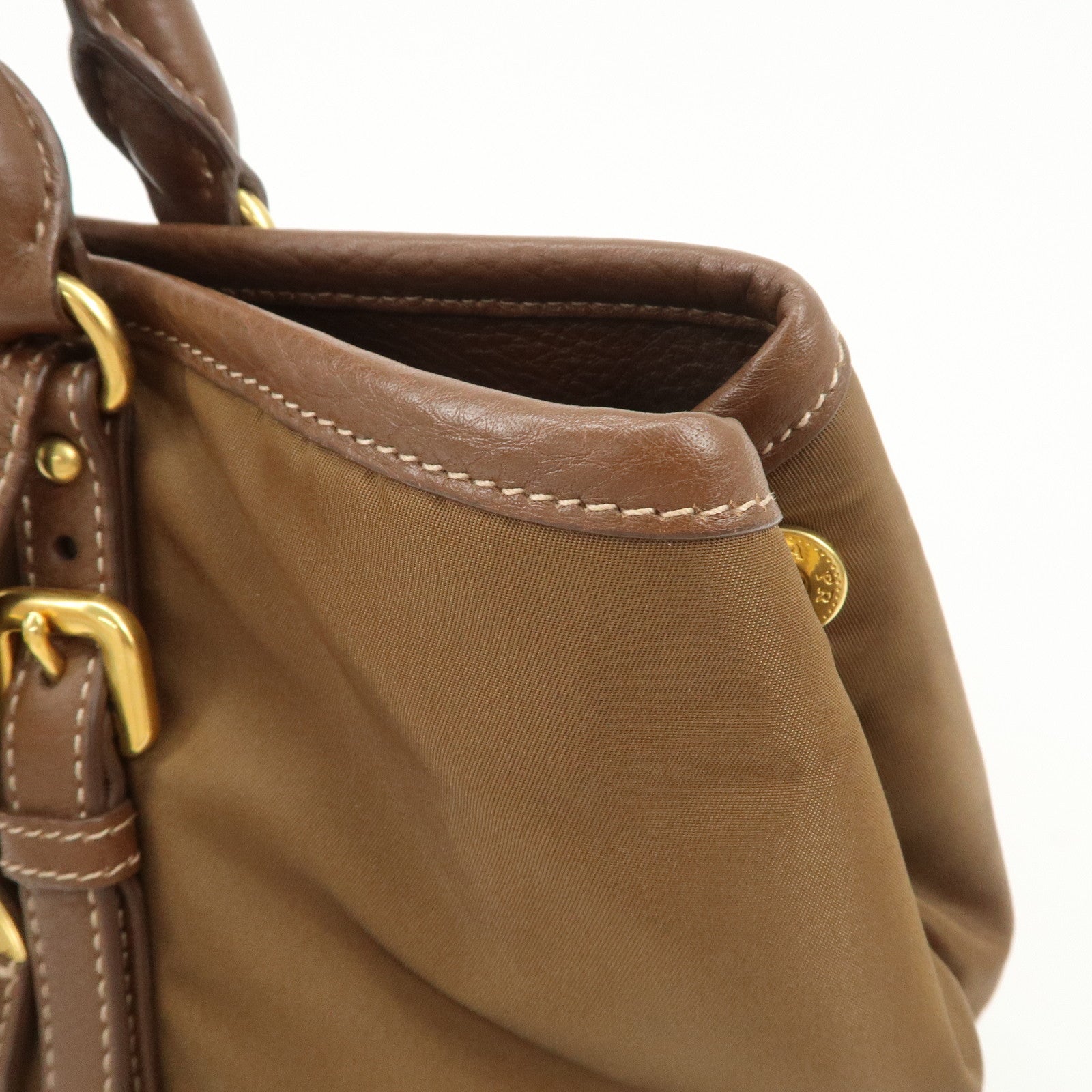 PRADA Logo Nylon Leather 2Way Tote Bag Shoulder Bag Brown BN1841