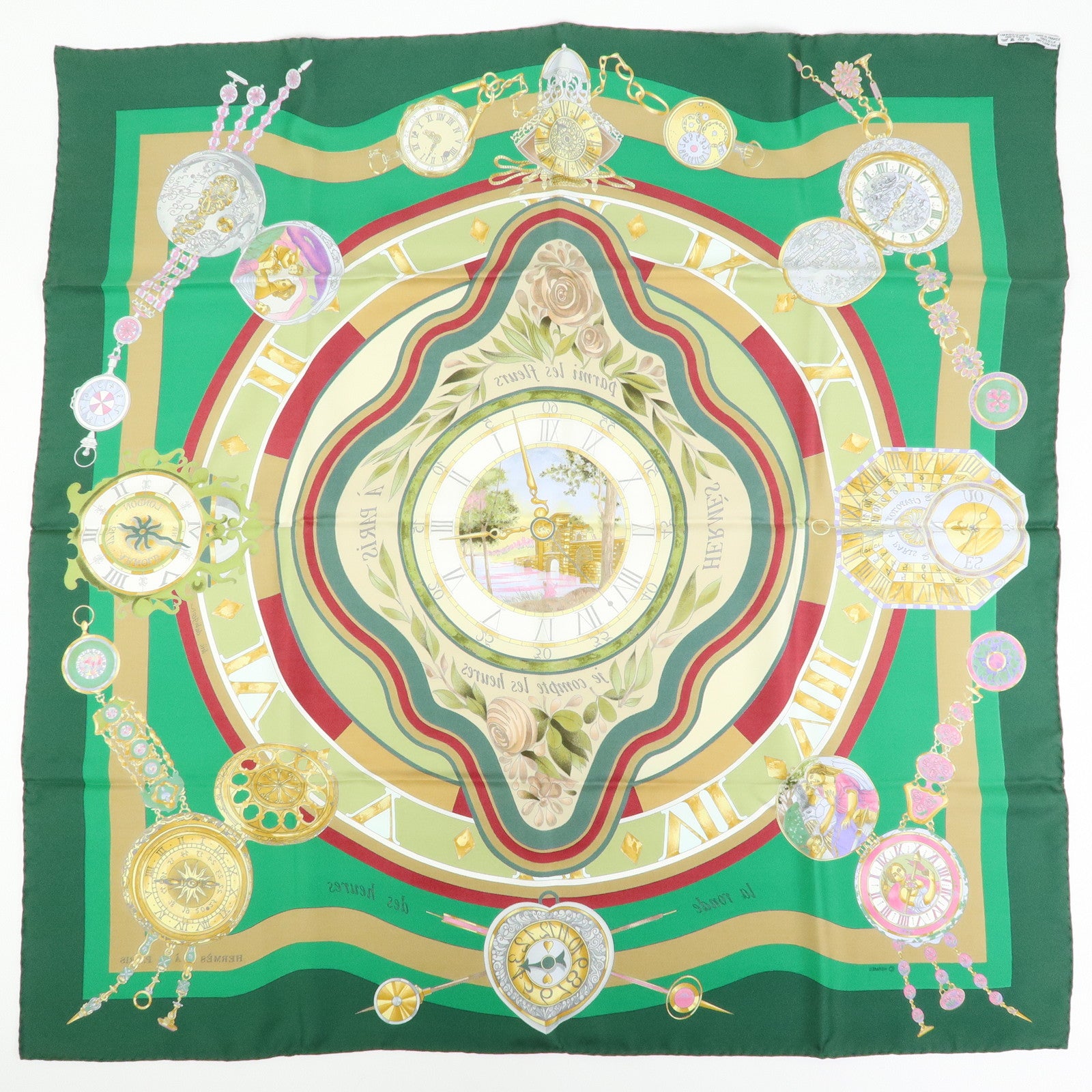 HERMES Carre90 Silk100% Scarf Parmi les fleurs je compte les heures