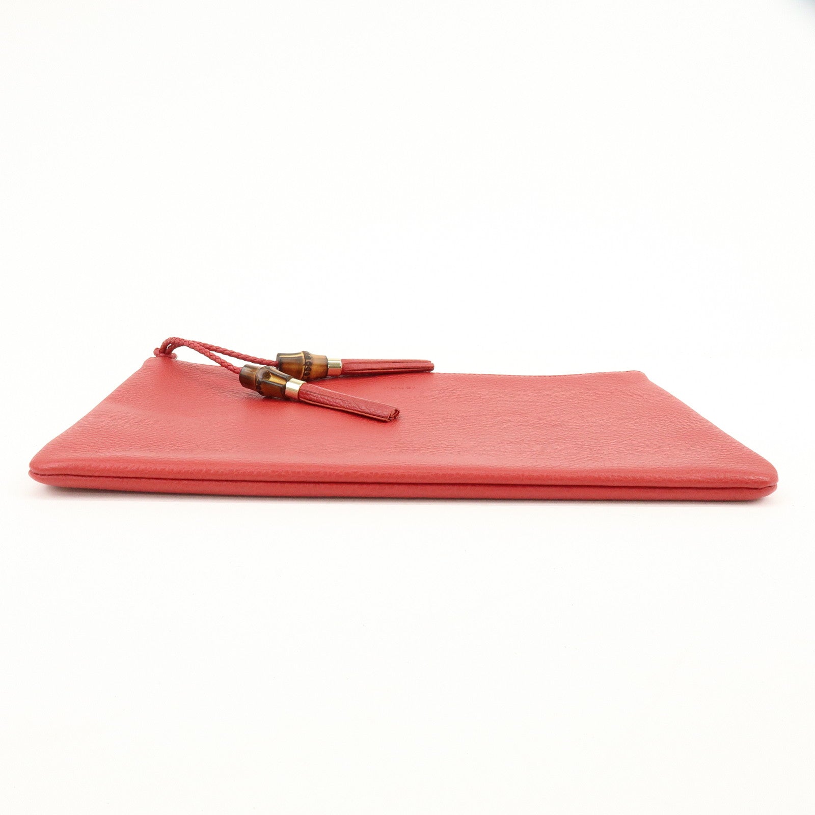 GUCCI Bamboo Leather Clutch Bag Pouch Red 449653