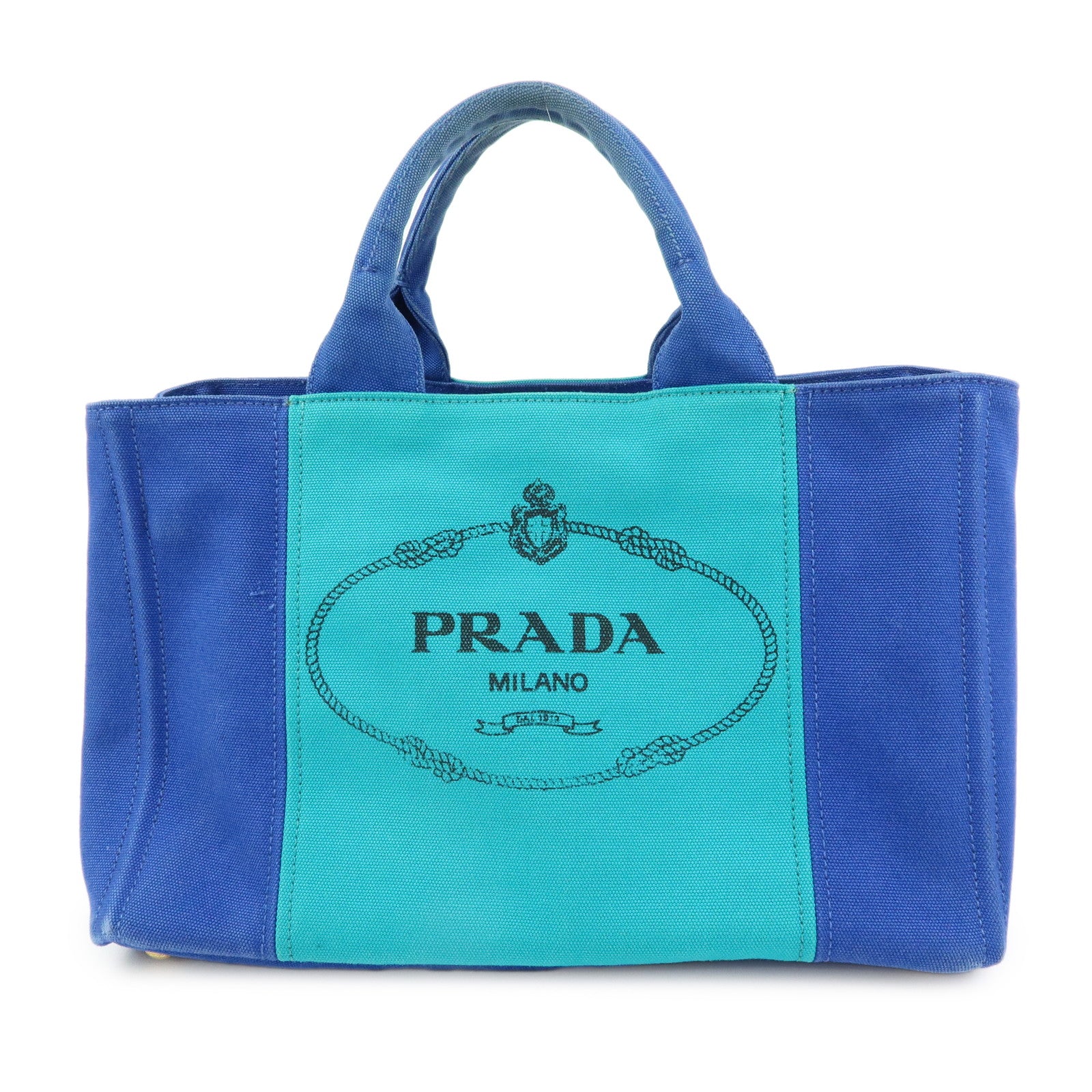 PRADA Triangle Logo Canapa Canvas 2Way Bag Tote Bag Blue BN2642